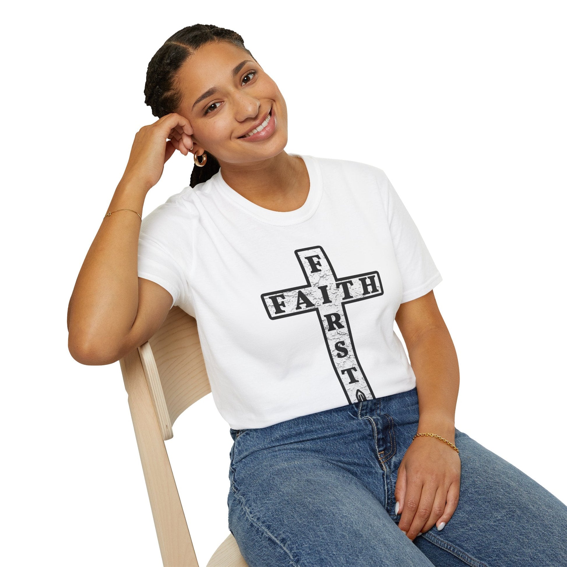 Psalms Angels "Faith First" Graphic Unisex White Tee Printify