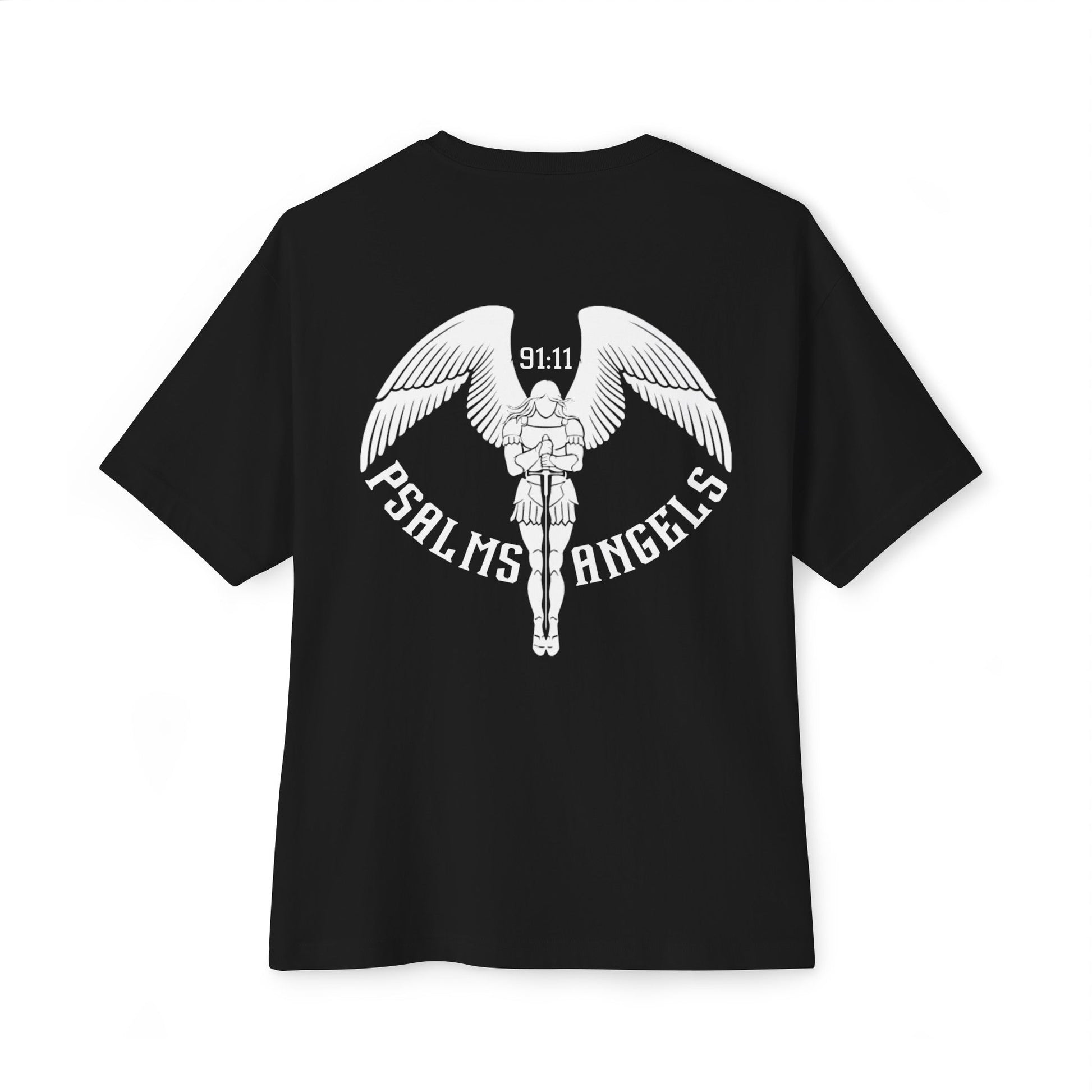 Psalms Angels Unisex Rear Printed Oversized Boxy Lux Tee - Black Armour