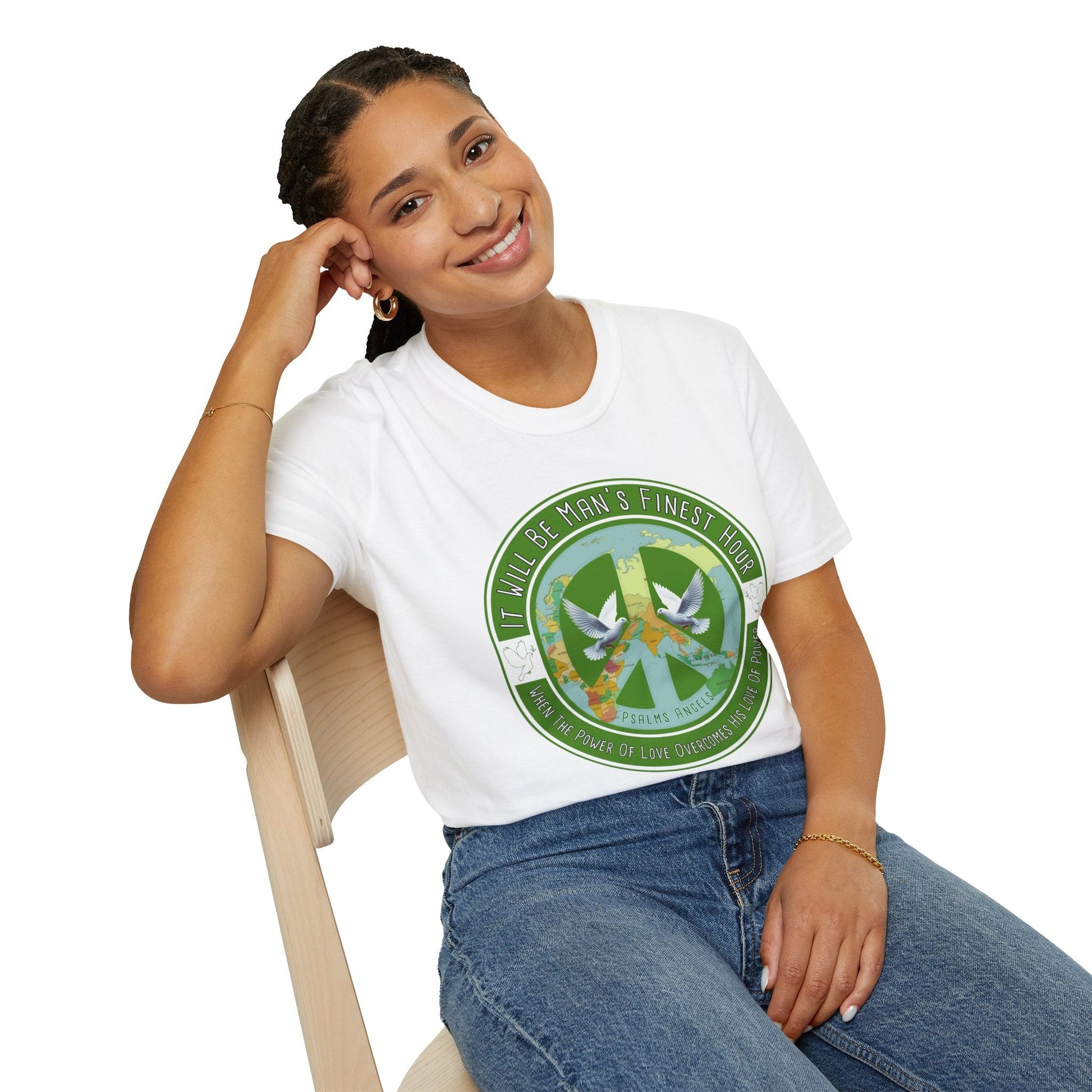Psalms Angels "It Will Be Man’s Finest Hour" Graphic Unisex White Tee Amour