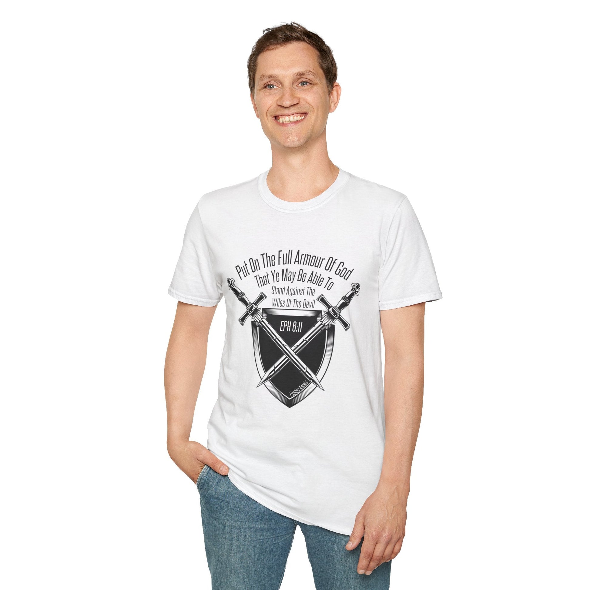 Psalms Angels "Put On The Full Armour Of God" Graphic Unisex White Tee Armour
