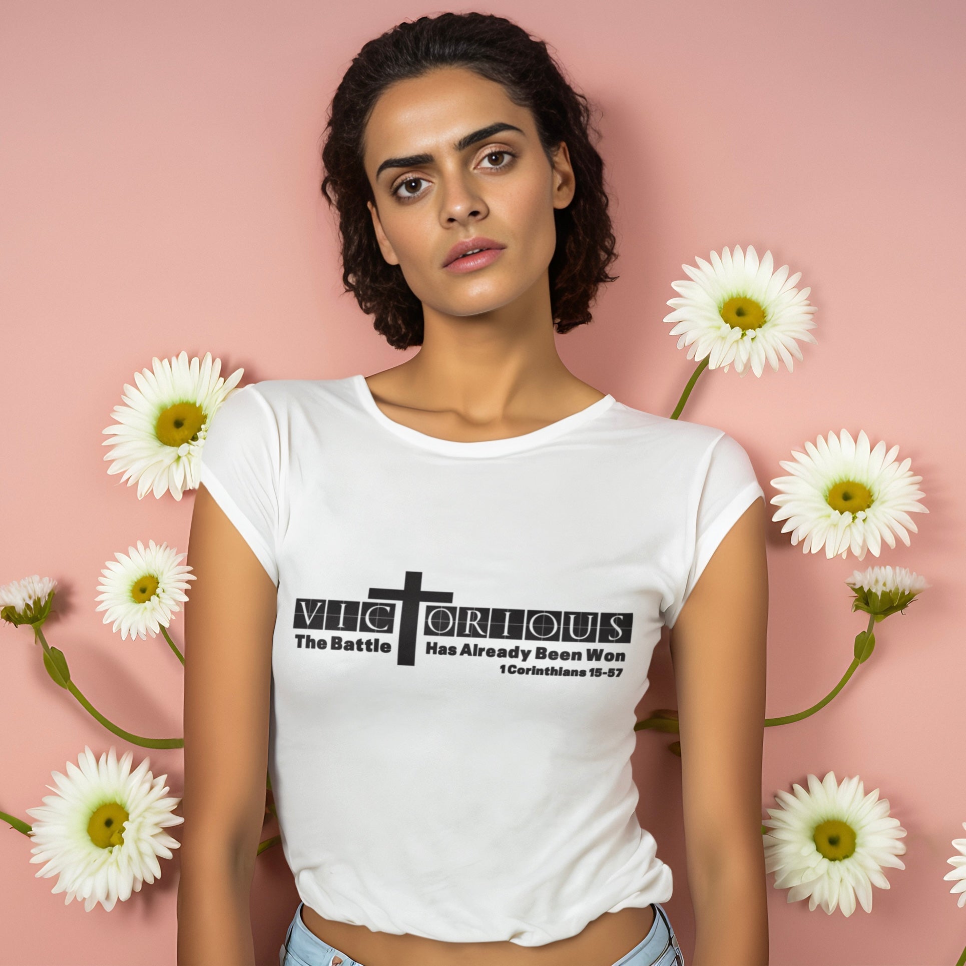 Psalms Angels "I Am Victorious" Graphic Bible Verse Unisex White Tee Amour