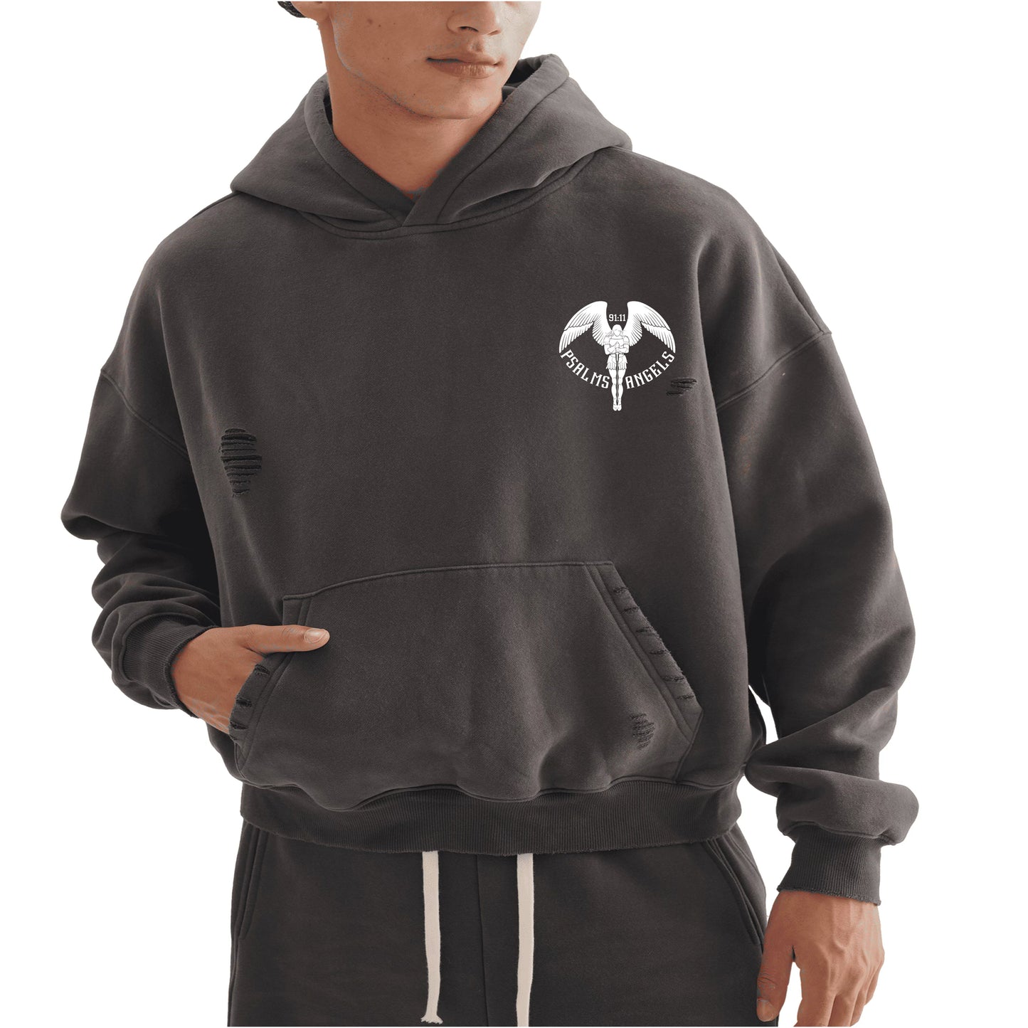Look At God Frayed & Sun-faded Unisex Boxy Black Hoodie