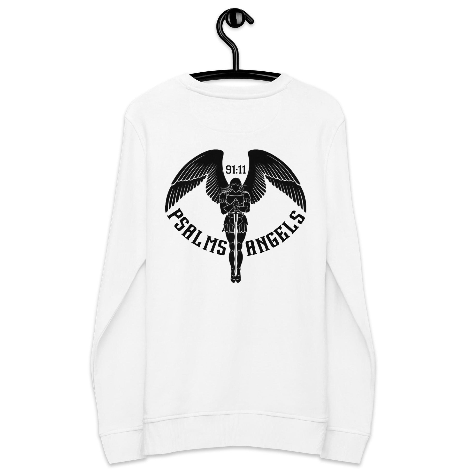 Psalms Angels Unisex Organic Cotton French Terry Knit Rear Printed Sweatshirt - White Psalms 91.11
