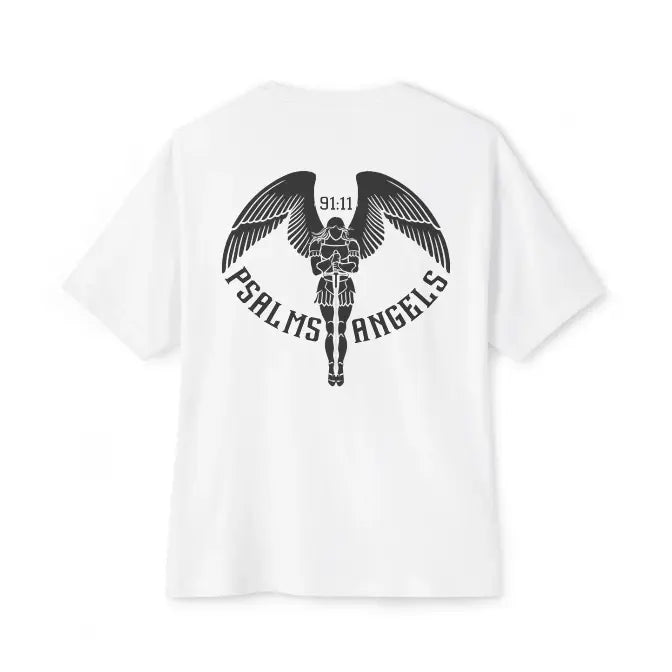 Psalms Angels Unisex Oversized Boxy Lux Rear Printed Teeshirt - White Armour