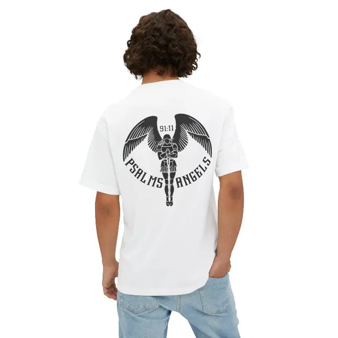 Psalms Angels Unisex Oversized Boxy Lux Rear Printed Teeshirt - White Armour