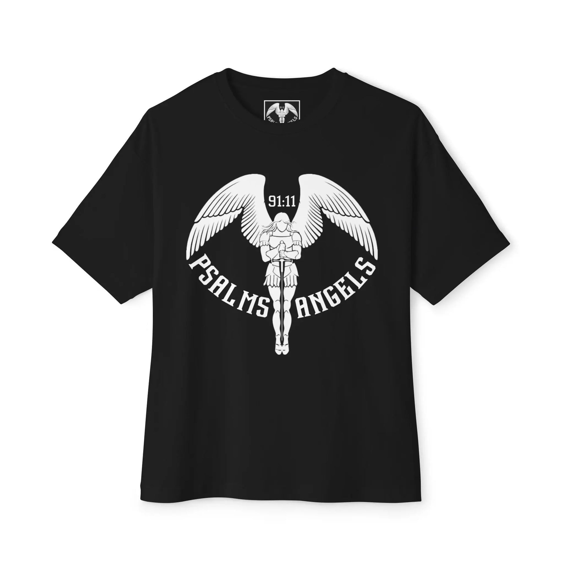 Psalms Angels Unisex Oversized Boxy Lux Teeshirt - Black Armour