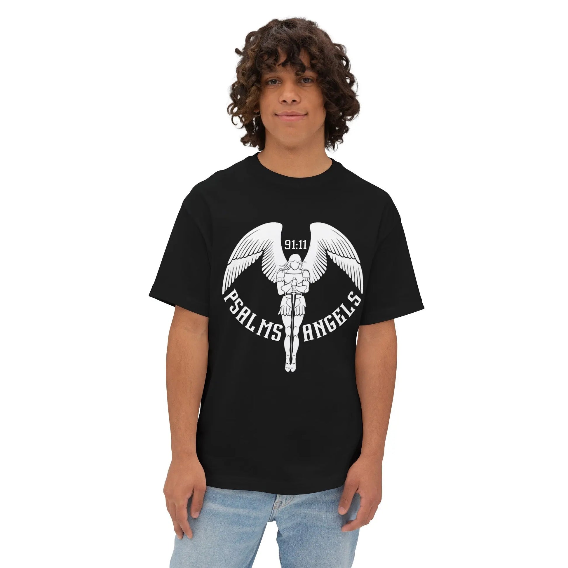 Psalms Angels Unisex Oversized Boxy Lux Teeshirt - Black Armour