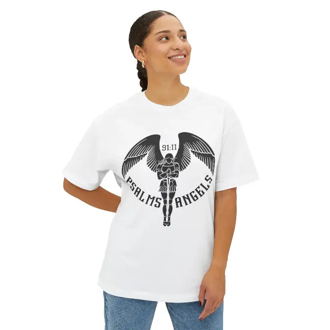 Psalms Angels Unisex Oversized Boxy Lux Teeshirt - White Armour