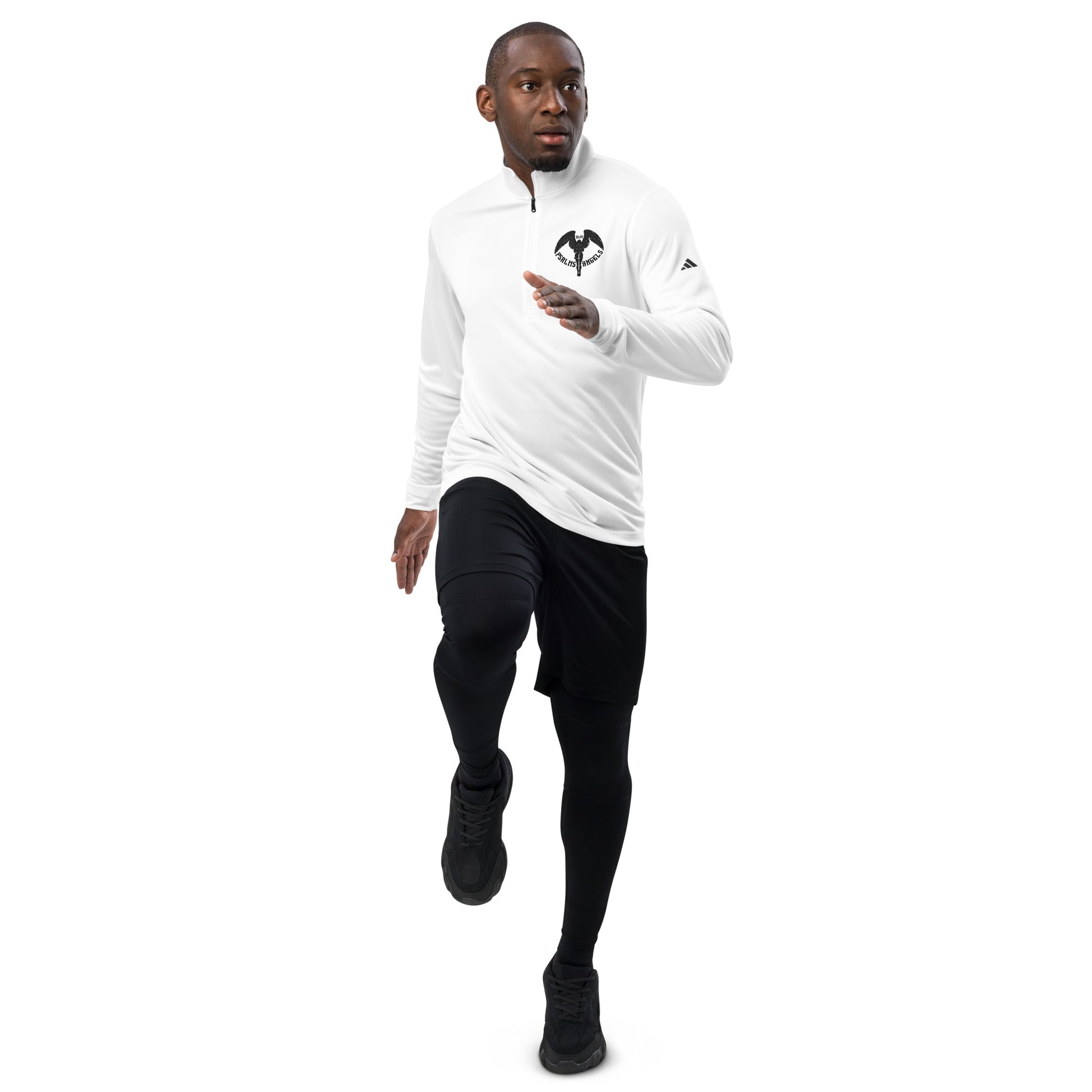 Co-branded Adidas Embroidered & Recycled Polyester Quarter Zip Pullover - White - Psalms-Angels.com