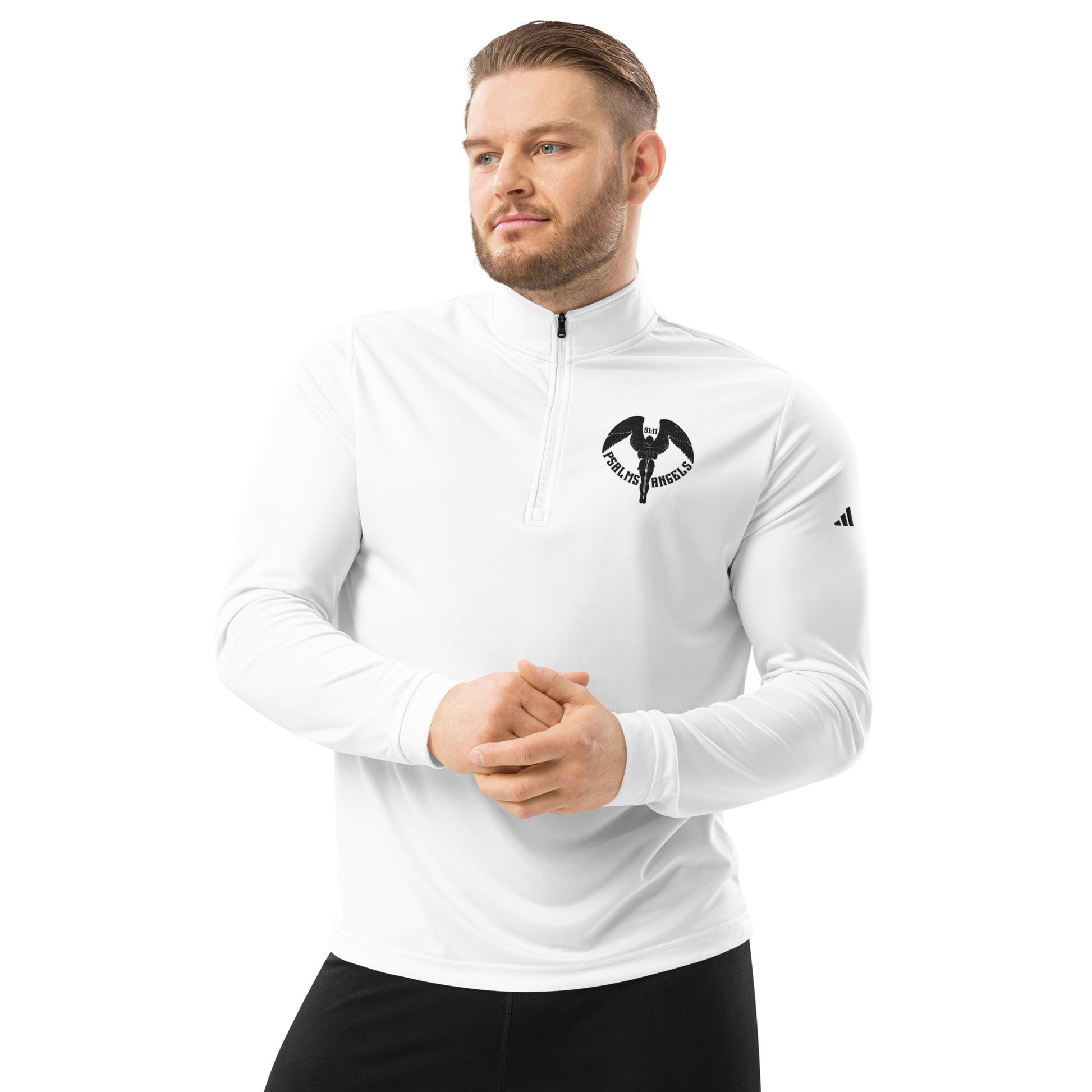 Co-branded Adidas Embroidered & Recycled Polyester Quarter Zip Pullover - White - Psalms-Angels.com