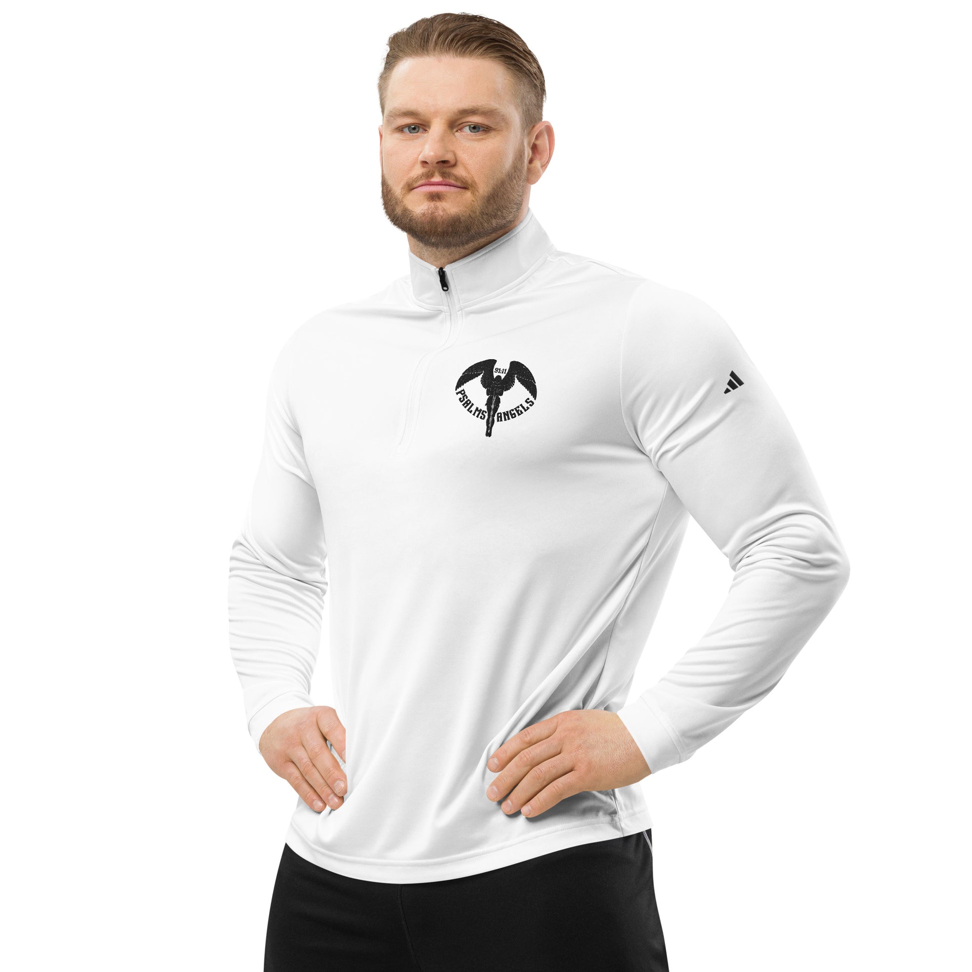 Co-branded Adidas Embroidered & Recycled Polyester Quarter Zip Pullover - White - Psalms-Angels.com