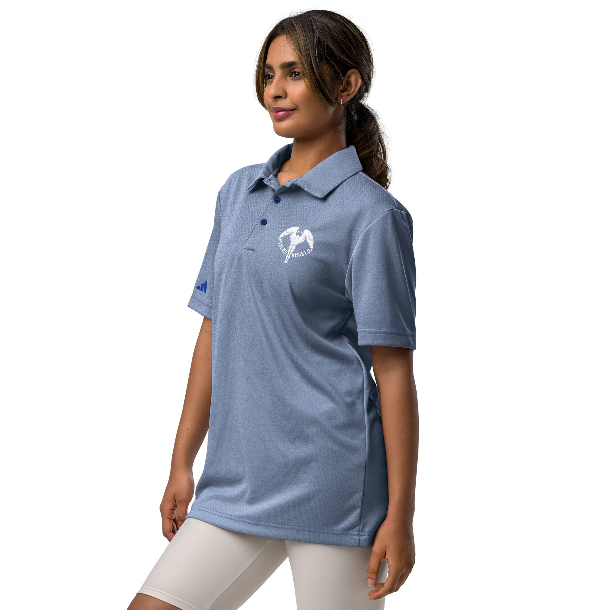 Co-branded Adidas Recycled Polyester Space-Dyed Polo Shirt - Black, Grey & Blue - Psalms-Angels.com
