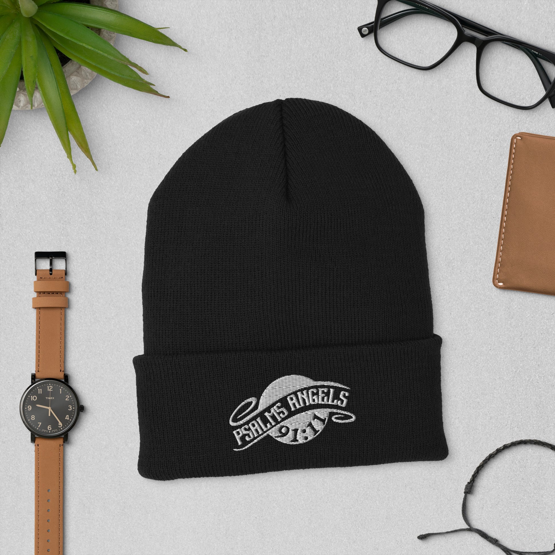 Psalms Angels embroidered beanie cuffed hat
