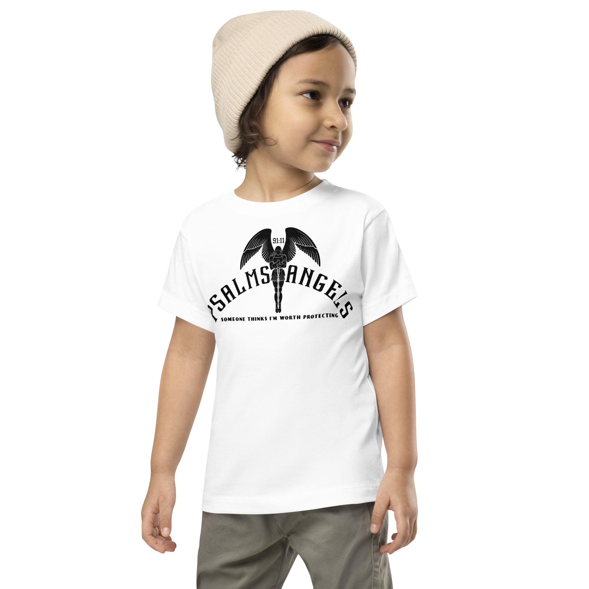 Psalm 91 white Someone Thinks I’m Worth Protecting Toddler’s (2-5) Short Sleeve White Psalms Angels T-Shirt