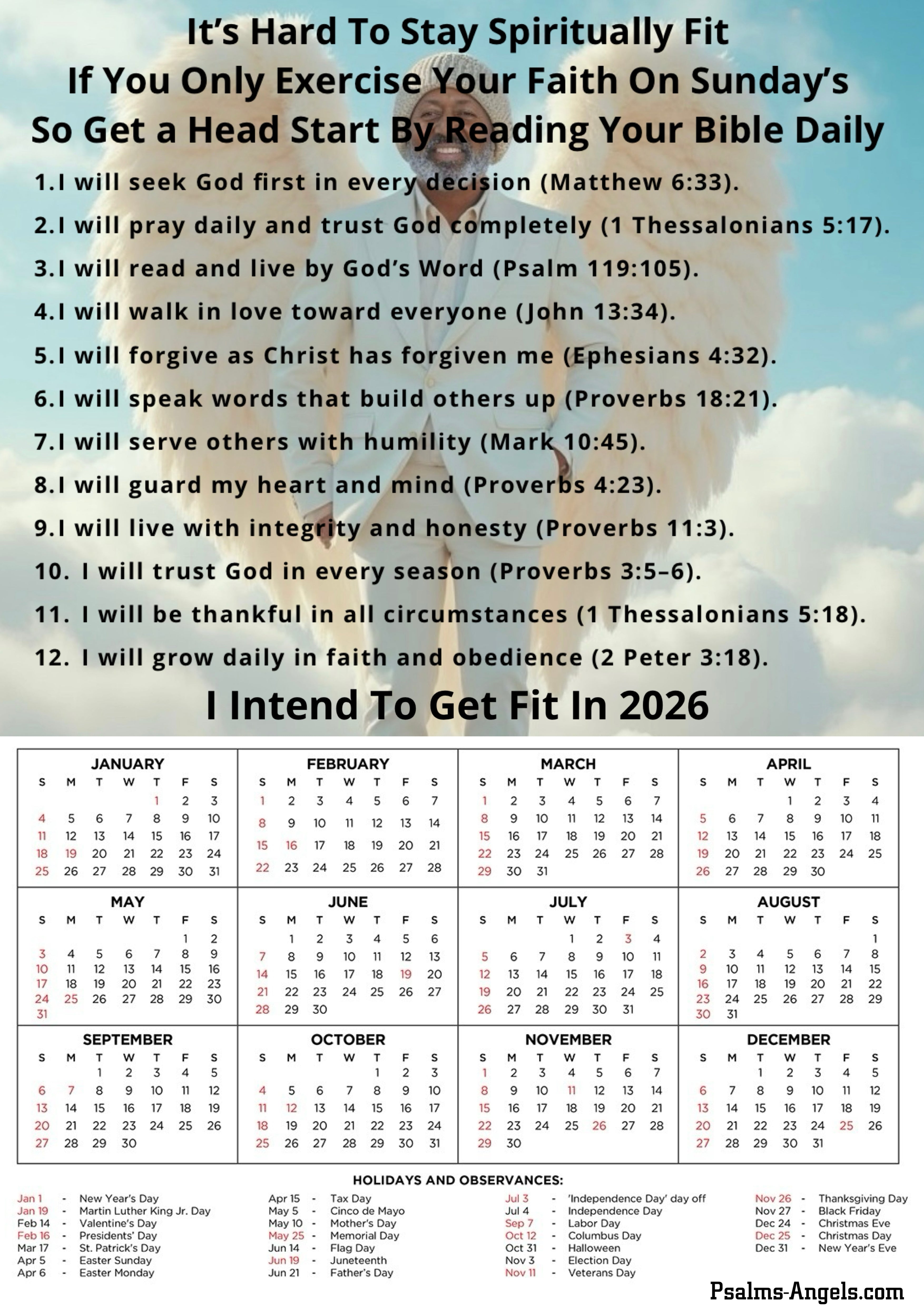 The Psalms Angels Spiritual Fitness Calendar