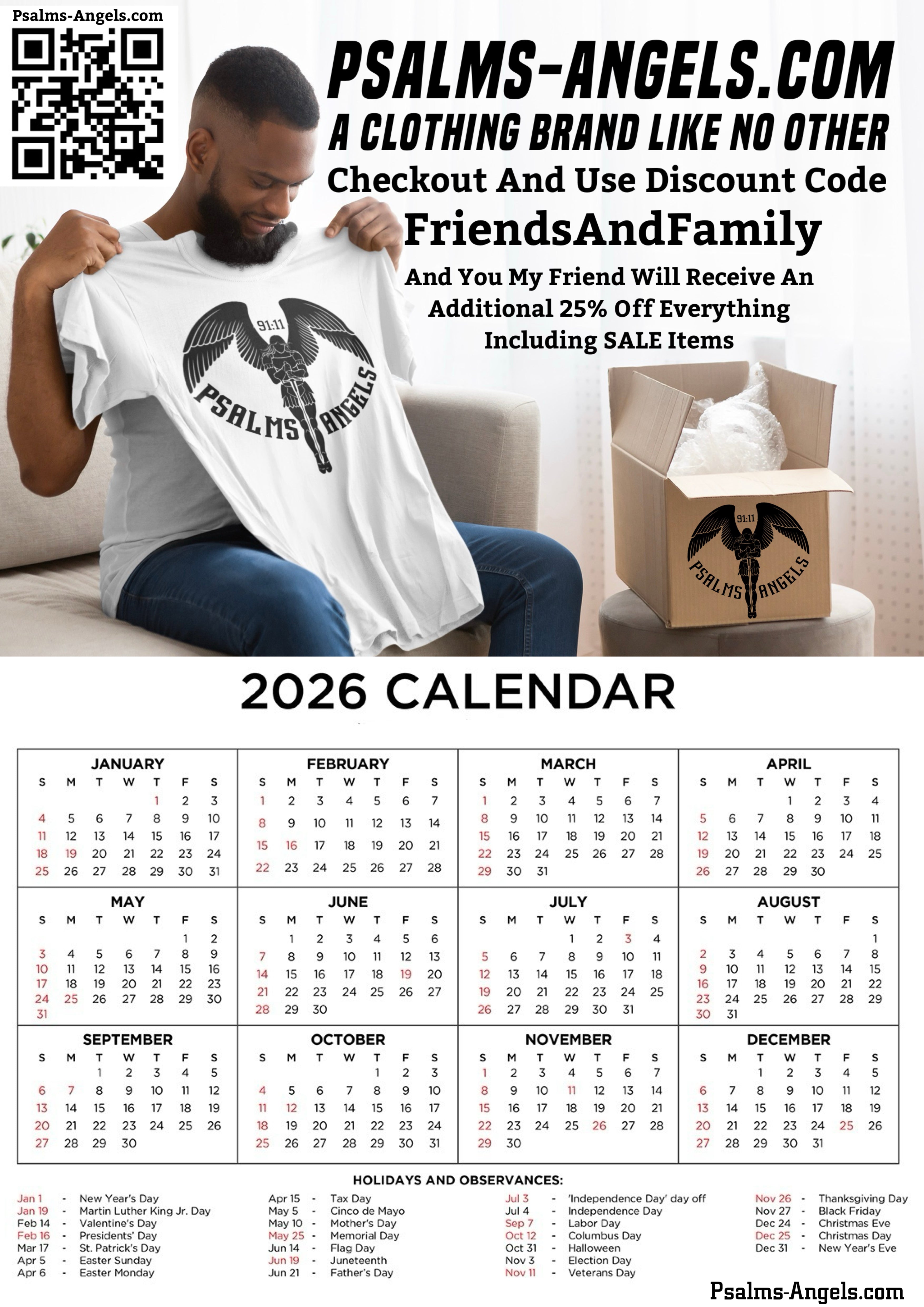 Psalms Angels 2026 Free Calendar