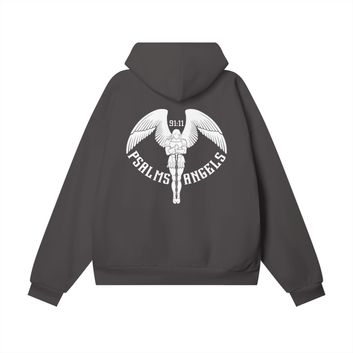 Psalms Angels Heavyweight Hidden Pocket Oversized Halo Fleece Hoodie - Black & Charcoal ODMPOD