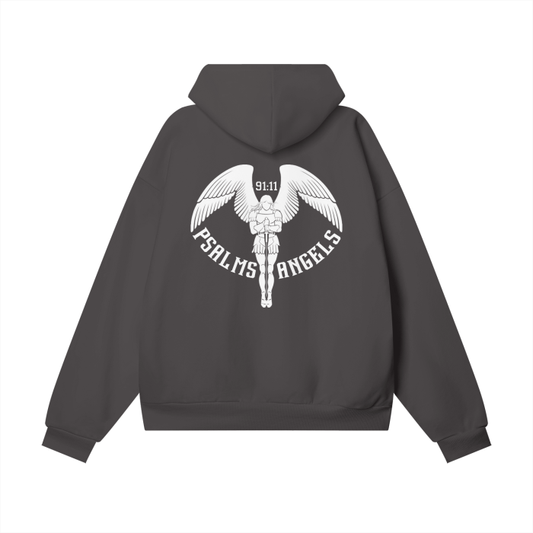 Psalms Angels Heavyweight Hidden Pocket Oversized Halo Fleece Hoodie - Black & Charcoal