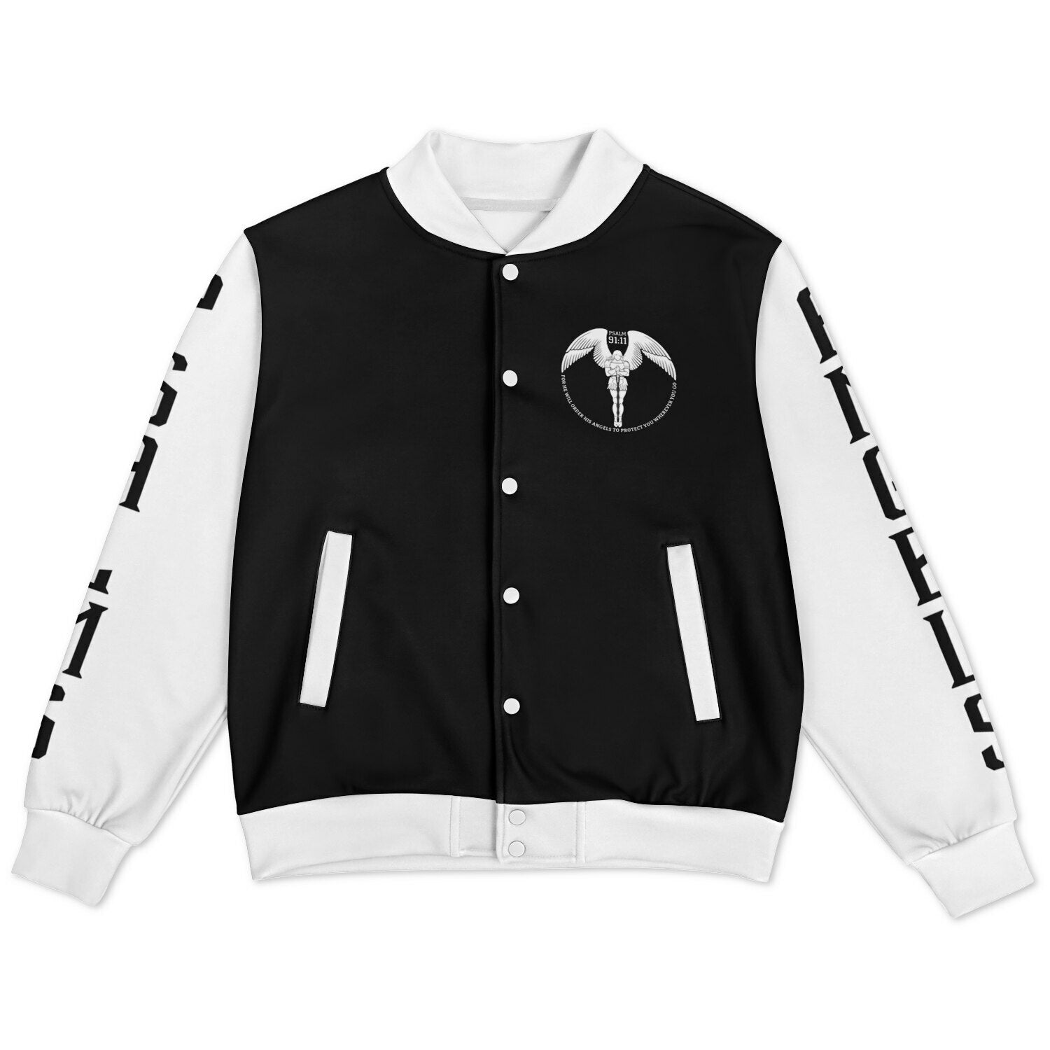Psalms Angels Heavyweight Black & White Baseball Jacket Substantial