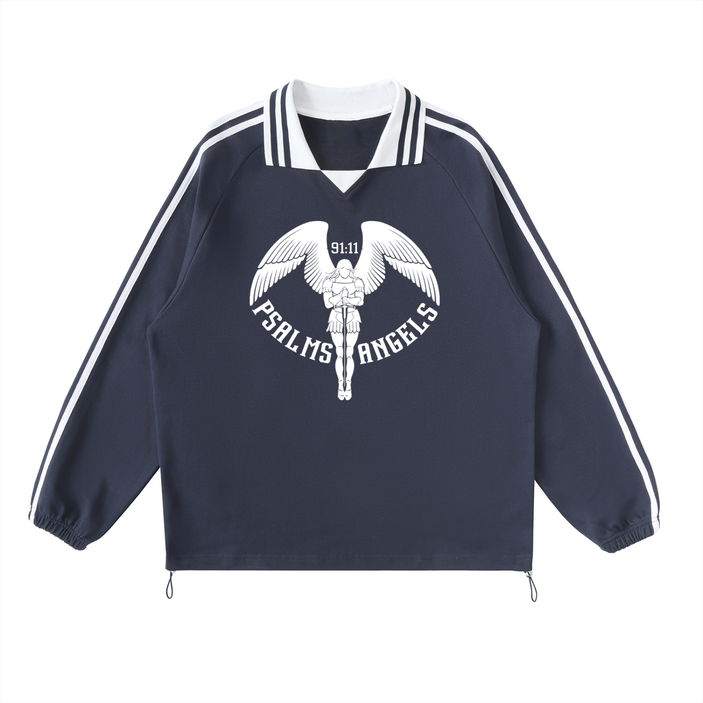 Psalms Angels Contrast Striped Lapel Collar Sweatshirt - Black & Royal Blue
