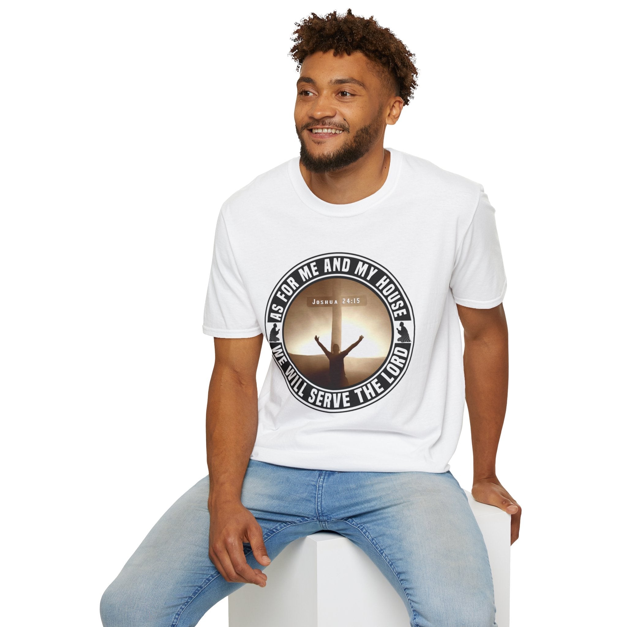 Psalms Angels "As For Me And My House We Shall Serve The Lord" Graphic Unisex White Tee Armour