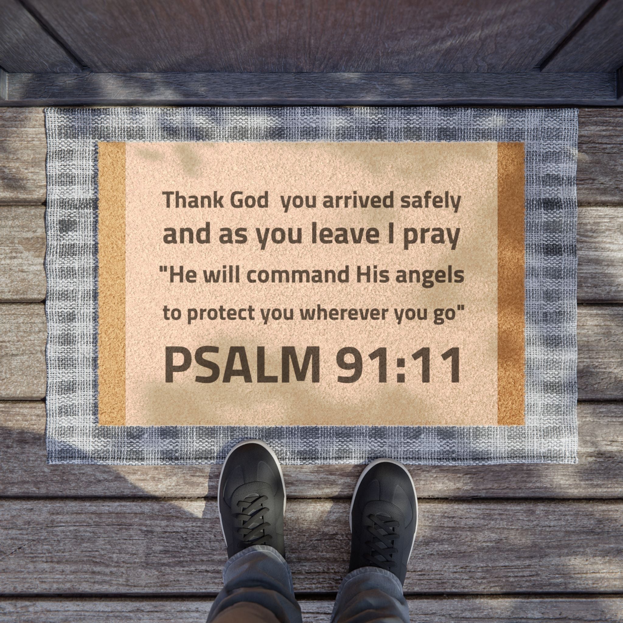 Inspirational Scripture Psalm 91:11, Eco-Friendly Coconut Coir Doormat Amour