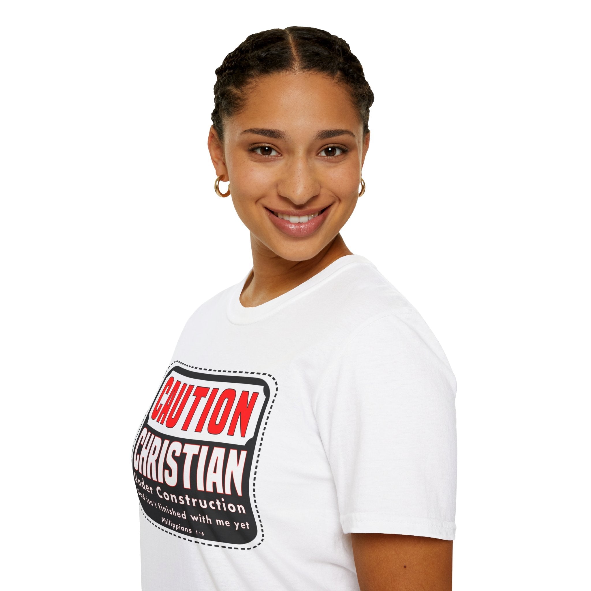 Psalms Angels "Caution Christian Under Construction" Graphic Unisex White Tee Armour