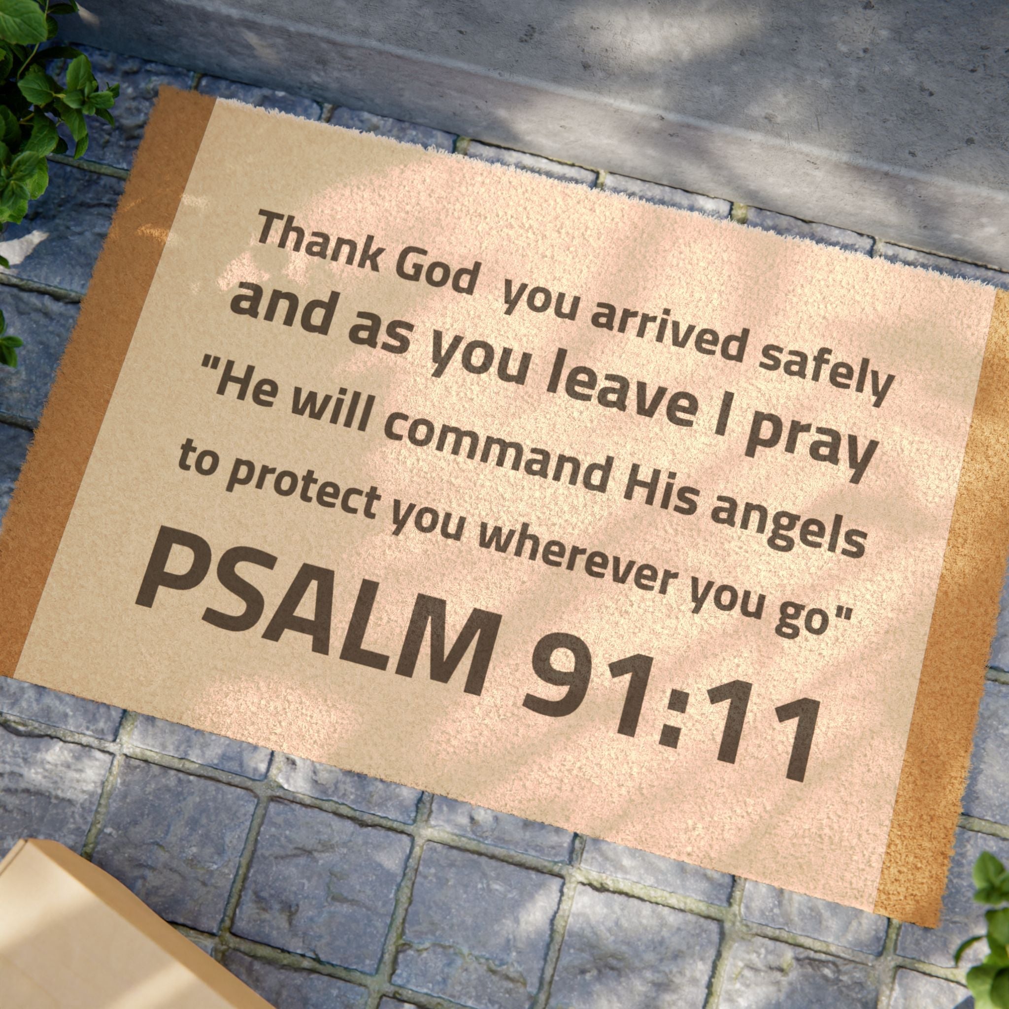 Inspirational Scripture Psalm 91:11, Eco-Friendly Coconut Coir Doormat Amour