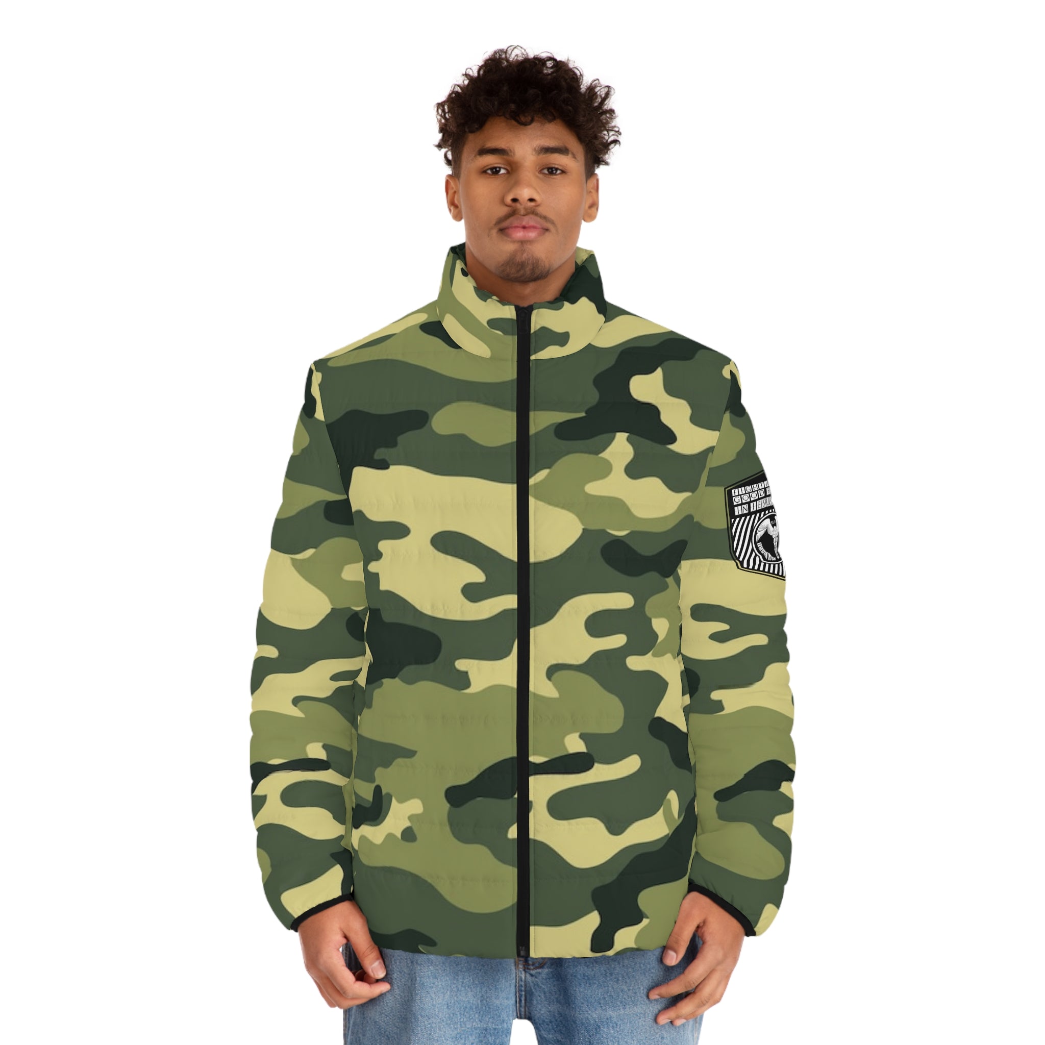 Psalms Angels Soldier Of God Men's Puffer Jacket - Camouflage Armour