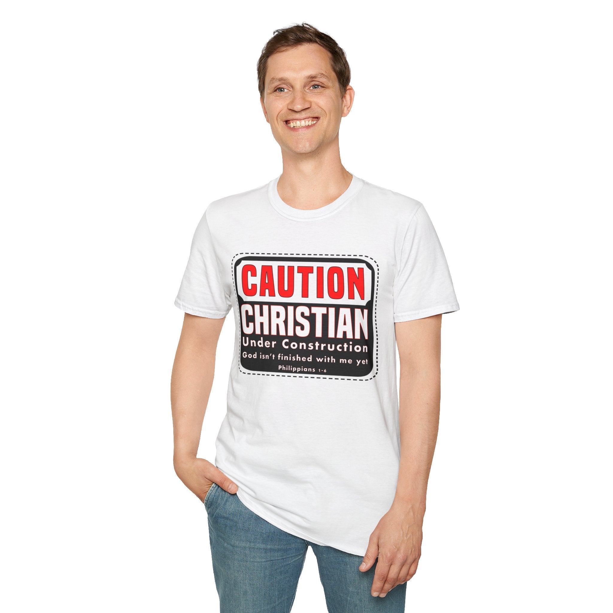 Psalms Angels "Caution Christian Under Construction" Graphic Unisex White Tee Armour
