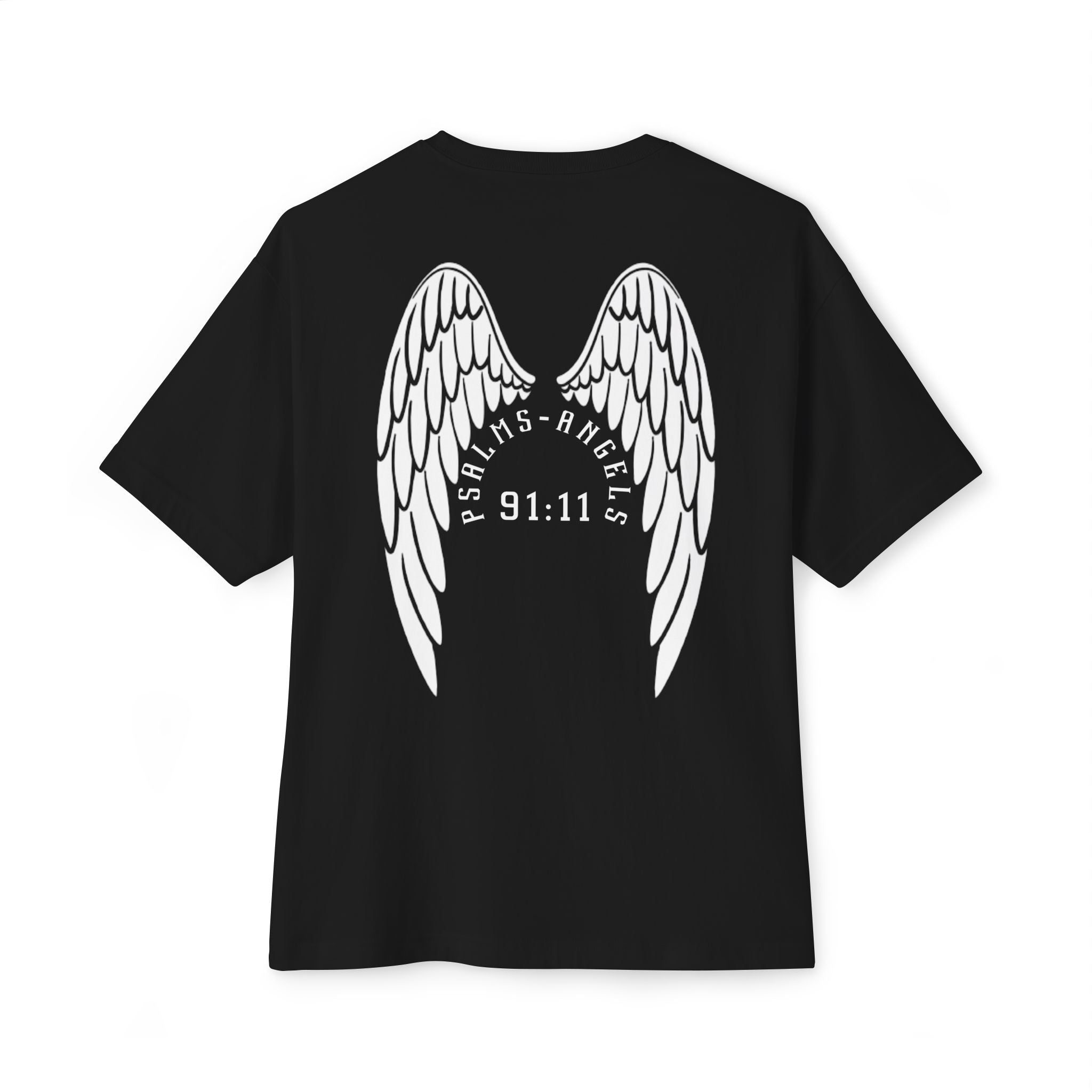 I Walk With Angels Unisex Oversized Boxy Lux Rear Printed Tee - Black Armour