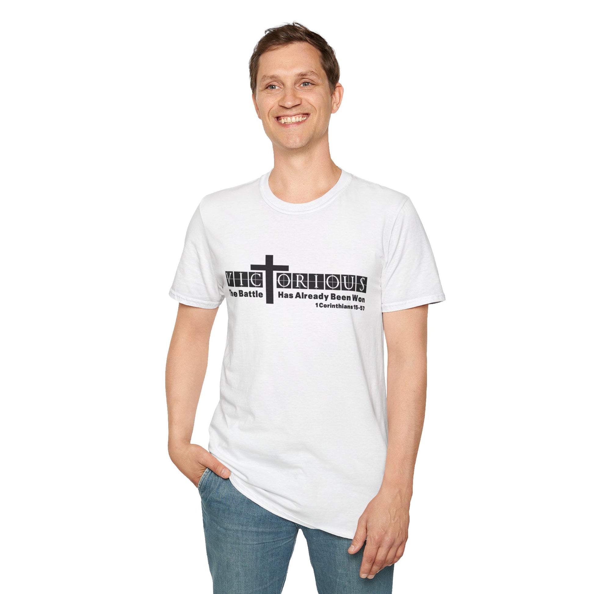 Psalms Angels "I Am Victorious" Graphic Bible Verse Unisex White Tee