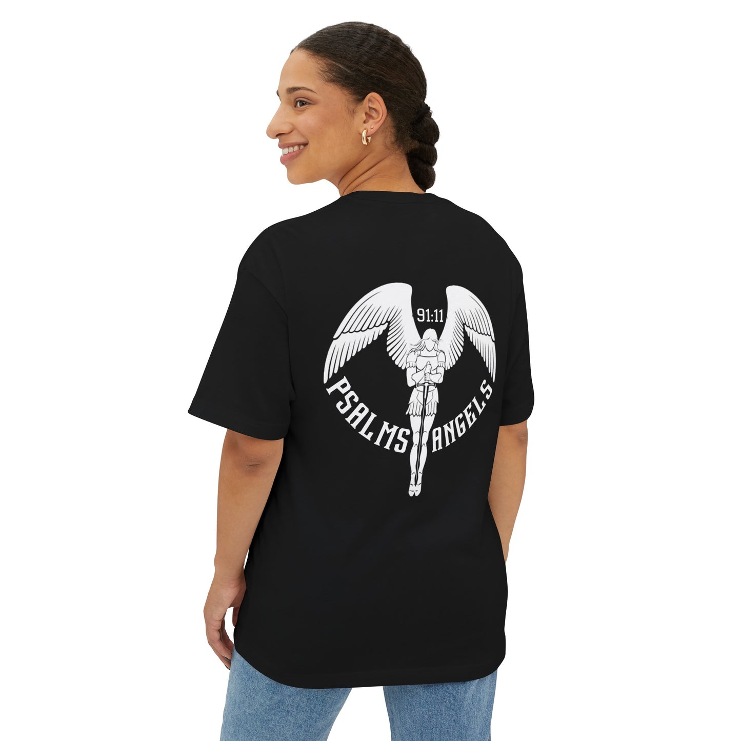 Psalm 91 black Psalms Angels Oversized Boxy Lux Rear Printed Teeshirt