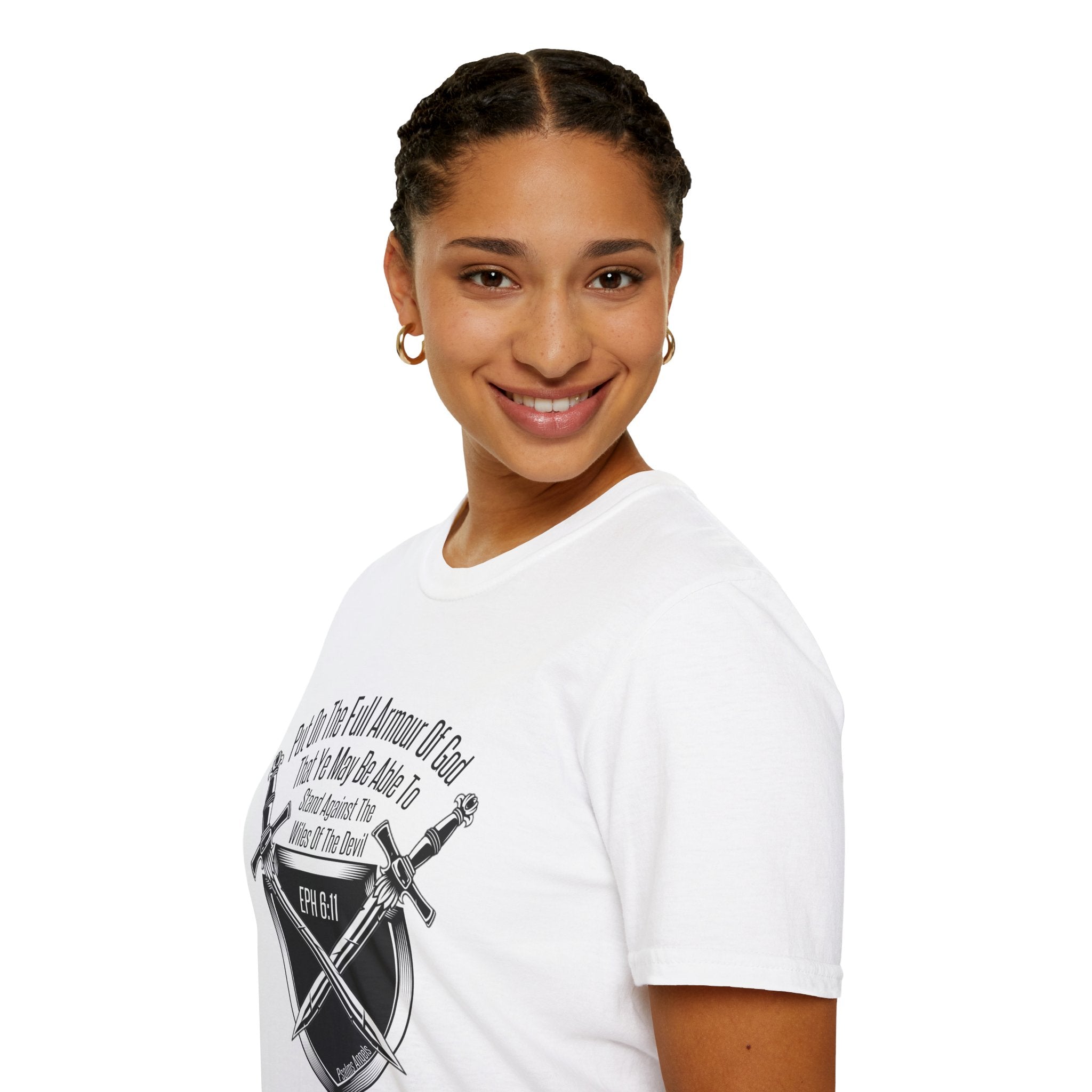 Psalms Angels "Put On The Full Armour Of God" Graphic Unisex White Tee Armour