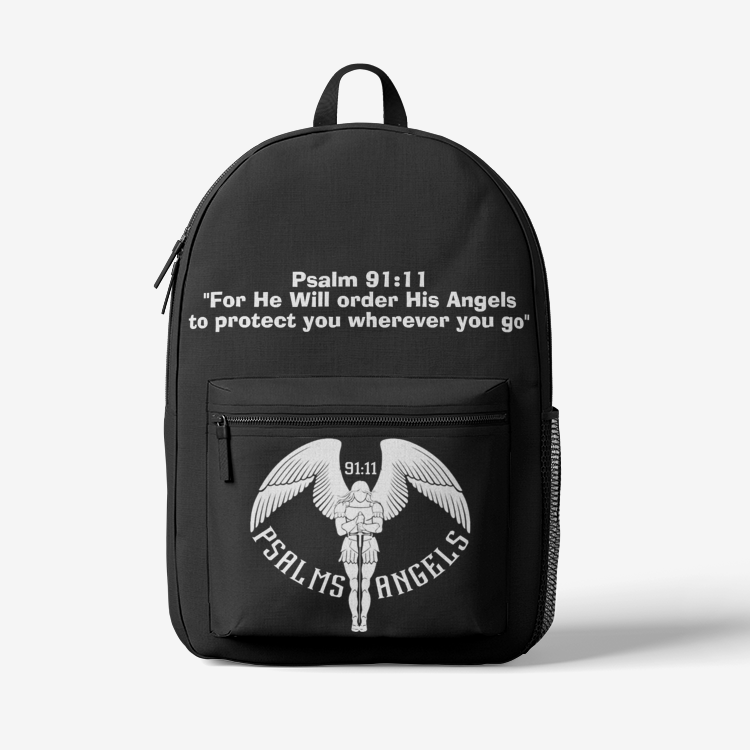 Spacious Laptop & Water Bottle Carrying Psalms Angels Black Backpack 
