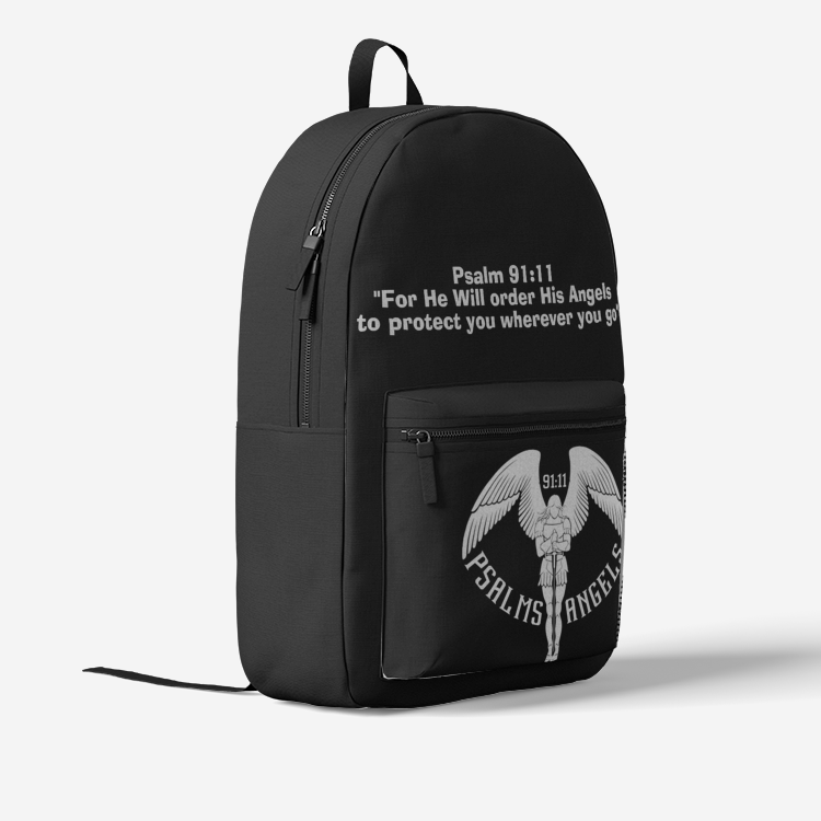 Spacious Laptop & Water Bottle Carrying Psalms Angels Black Backpack