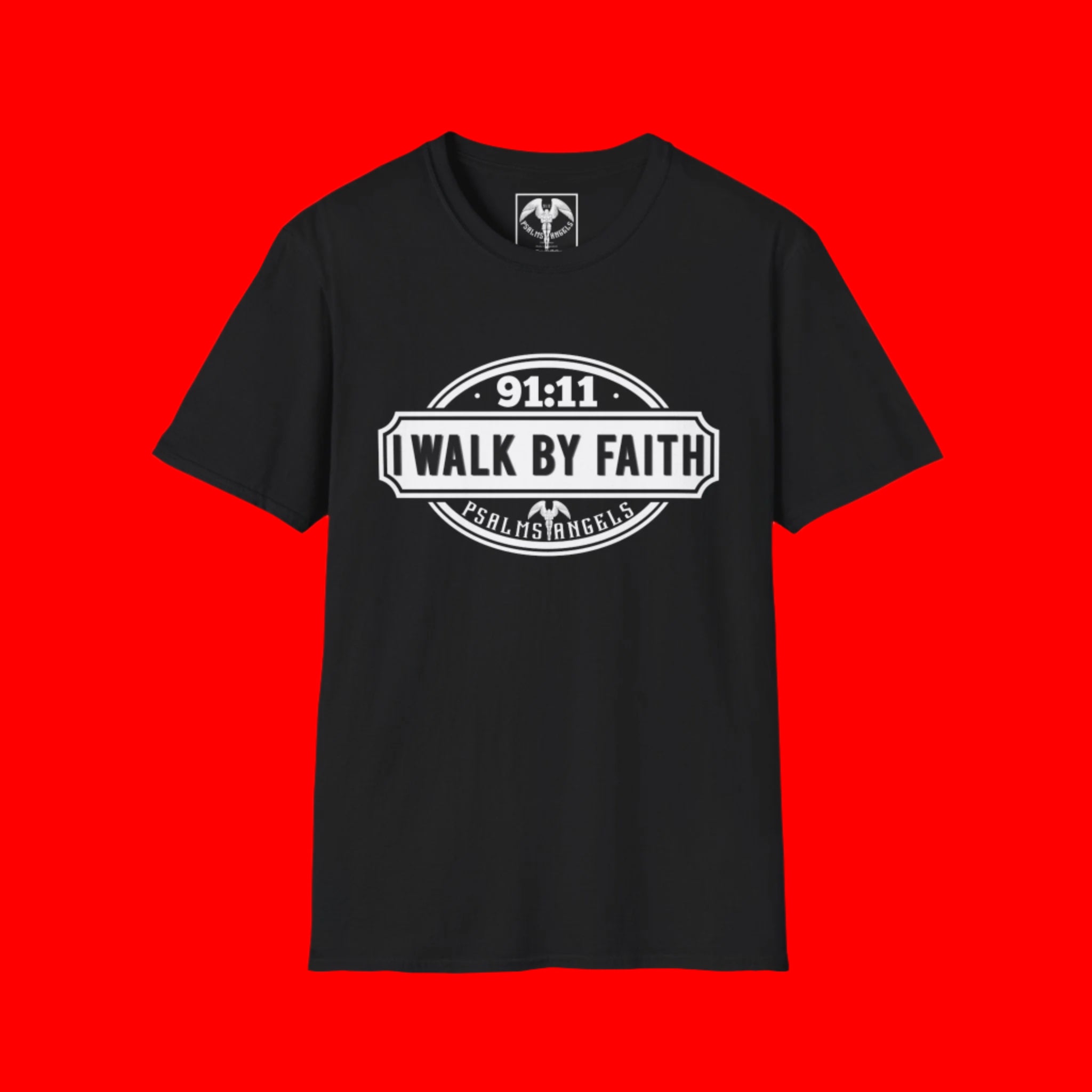 Psalms Angels "I Walk By Faith" Graphic Unisex Black Tee 