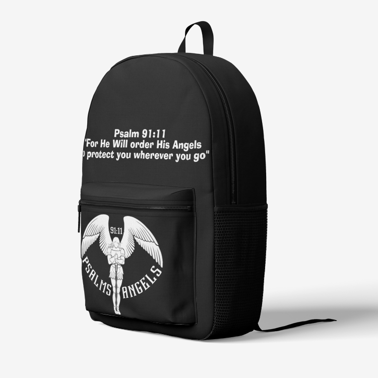 Spacious Laptop & Water Bottle Carrying Psalms Angels Black Backpack 