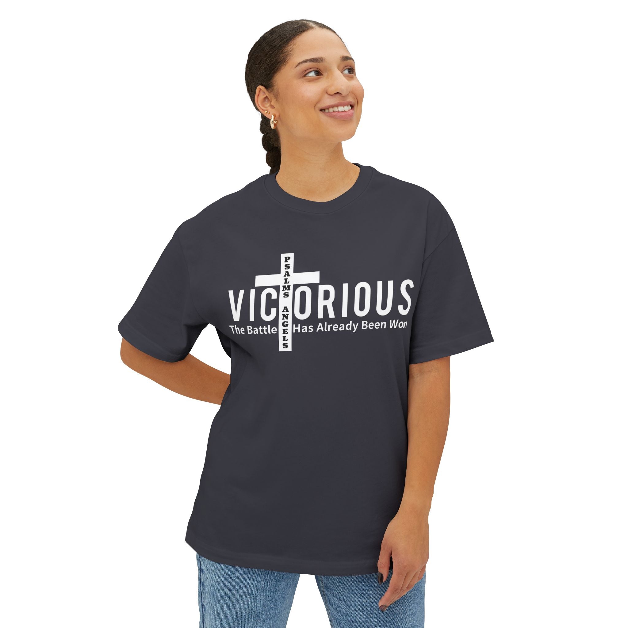 I Am Victorious By Psalms Angels Unisex Oversized Boxy Lux Tee - Choice Of Colours Armour