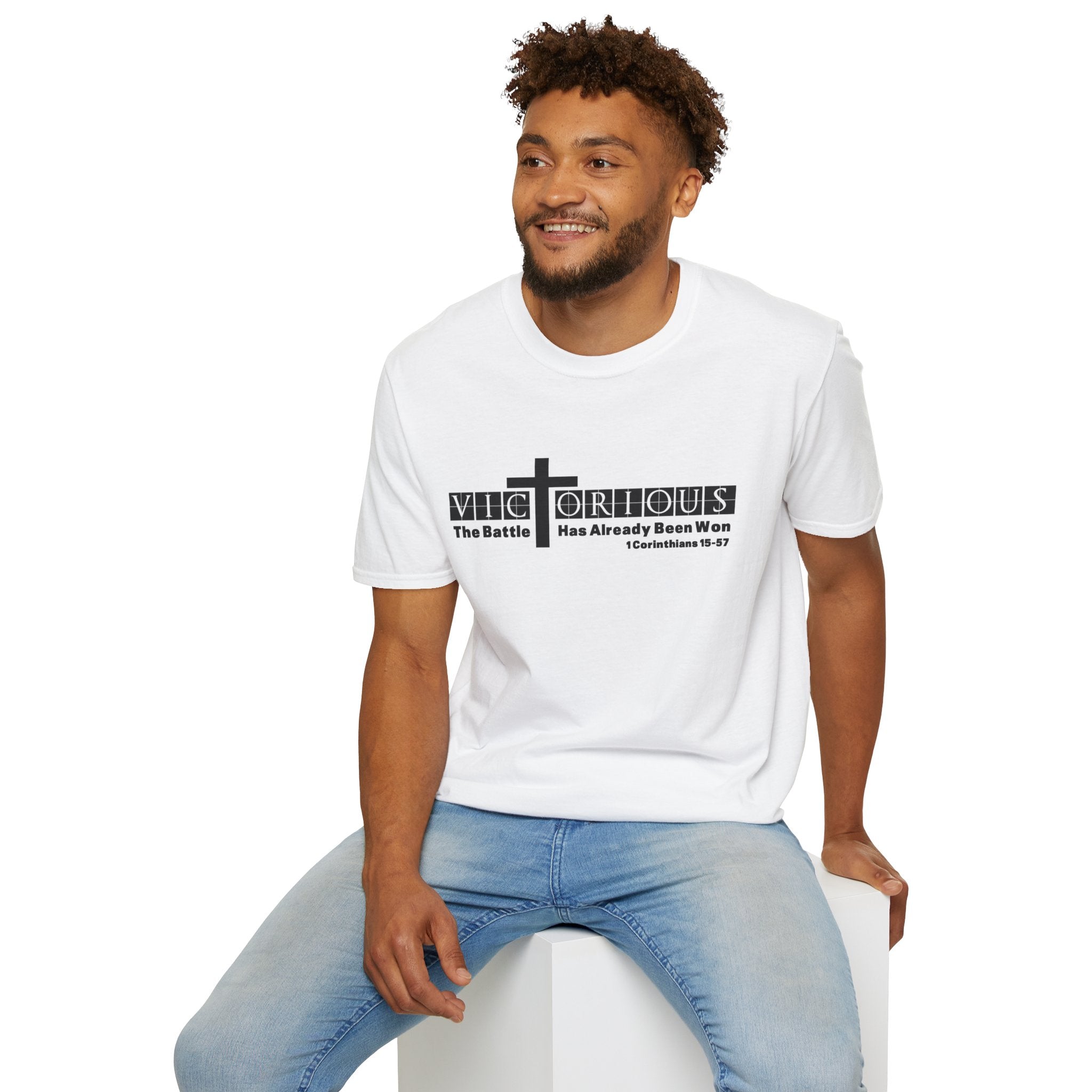 Psalms Angels "I Am Victorious" Graphic Bible Verse Unisex White Tee Amour