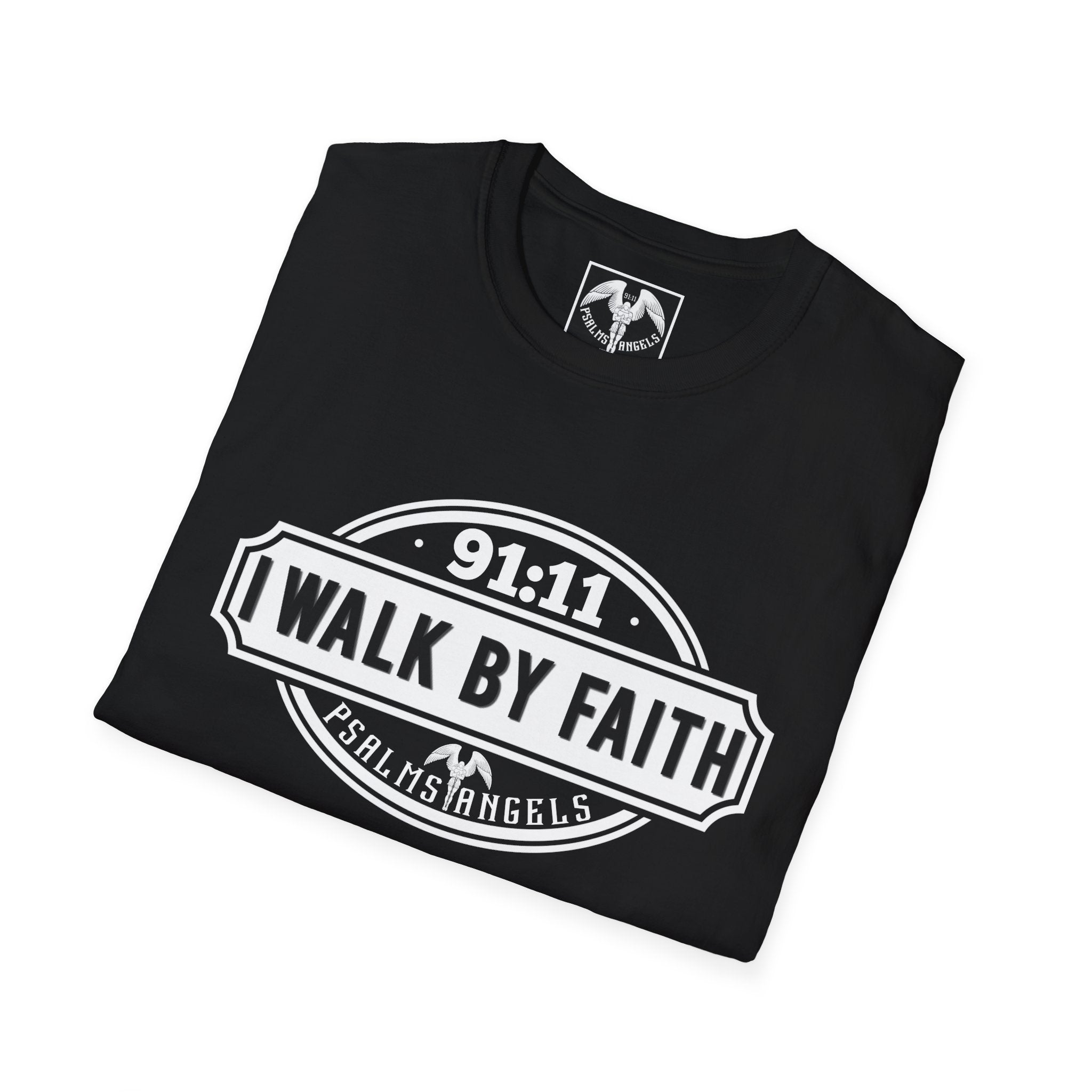 Psalms Angels "I Walk By Faith" Graphic Unisex Black Tee Printify