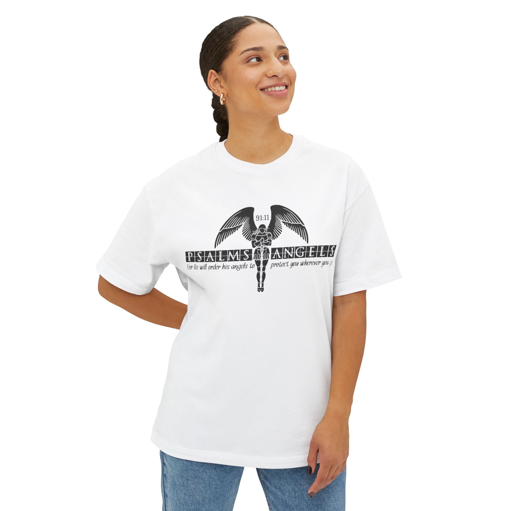 You Are Protected By Psalms Angels Unisex Oversized Boxy Lux Tee - White Printify