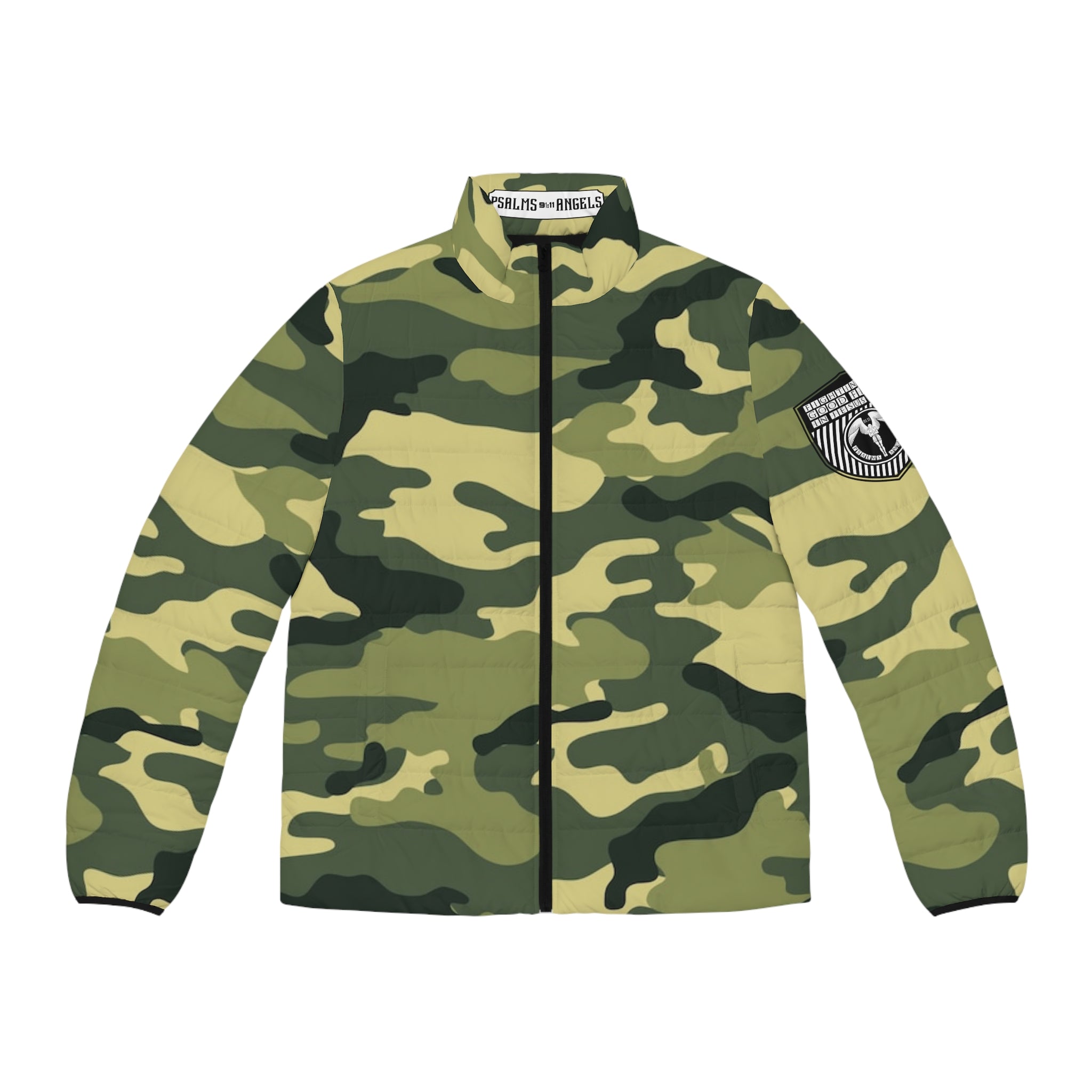 Psalms Angels Soldier Of God Men's Puffer Jacket - Camouflage Armour