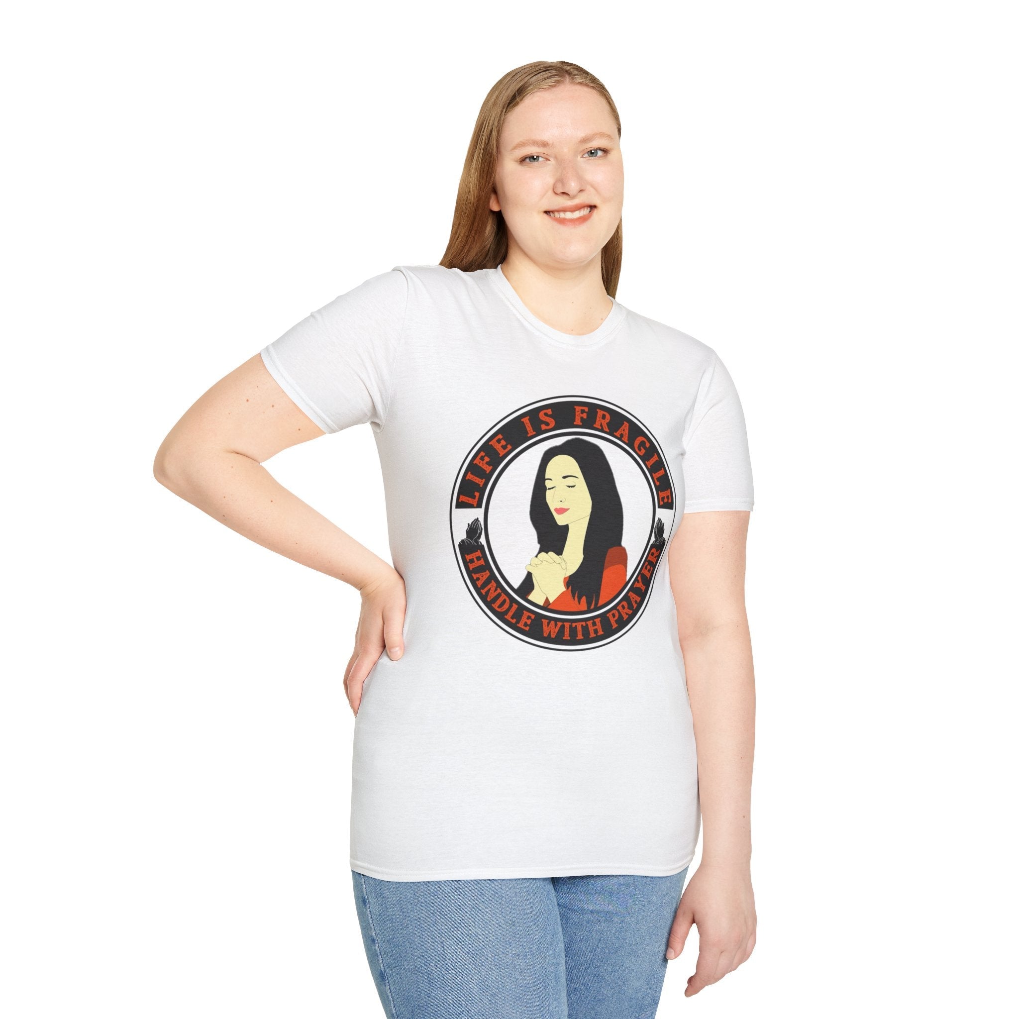 Psalms Angels "Life Is Fragile Handle With Prayer" Graphic Unisex White Tee Amour