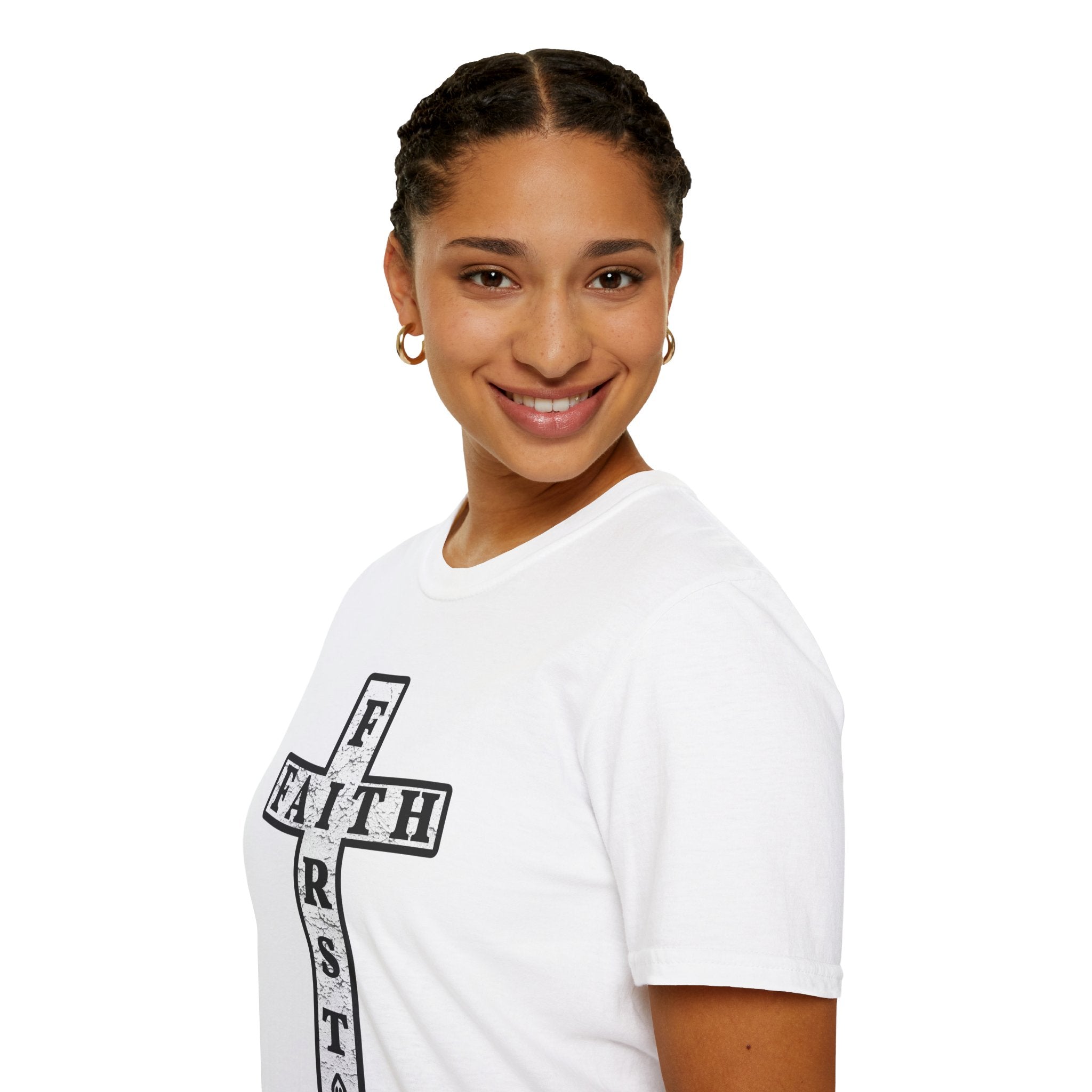 Psalms Angels "Faith First" Graphic Unisex White Tee Printify