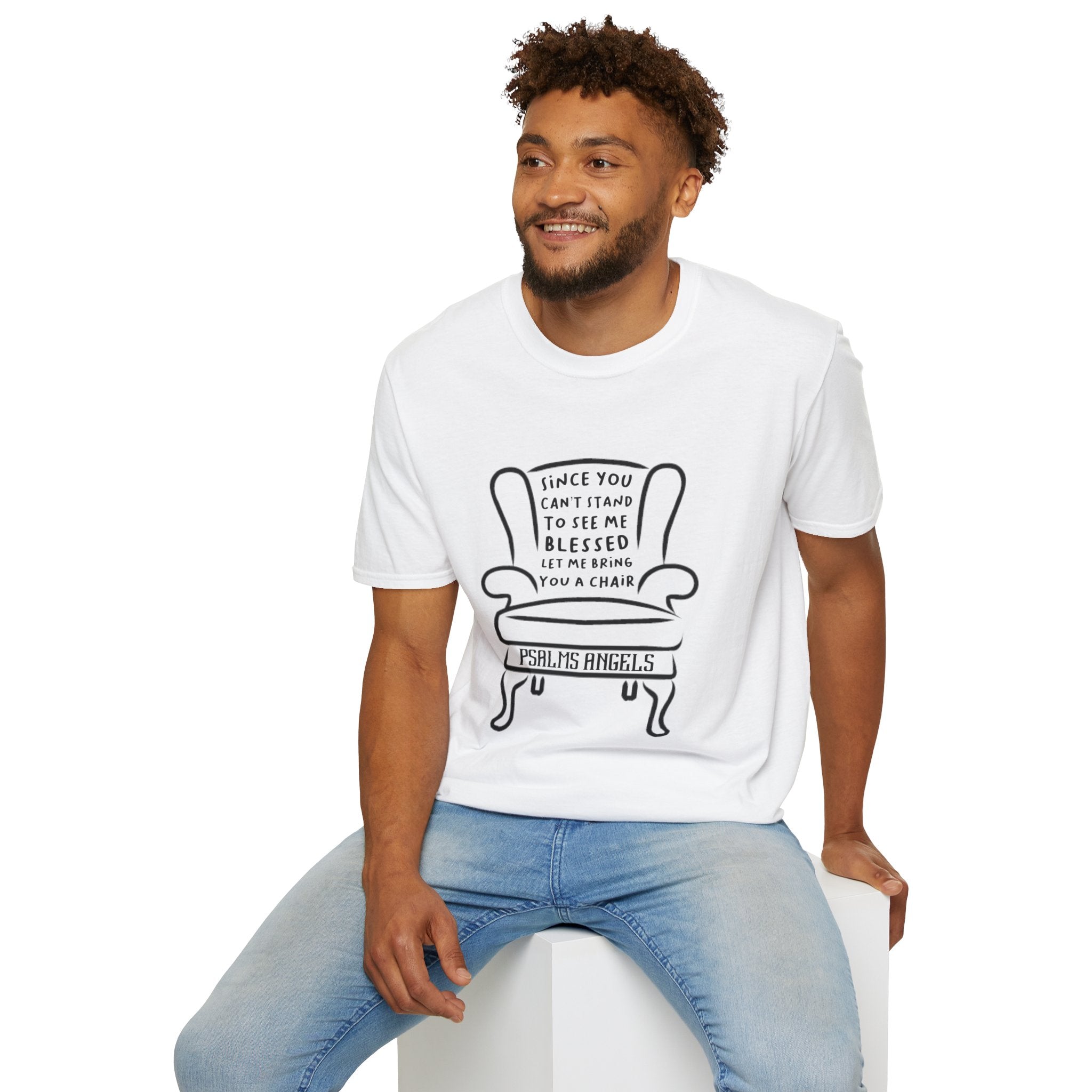 Psalms Angels "Let Me Bring You A Chair" Graphic Unisex White Tee Armour