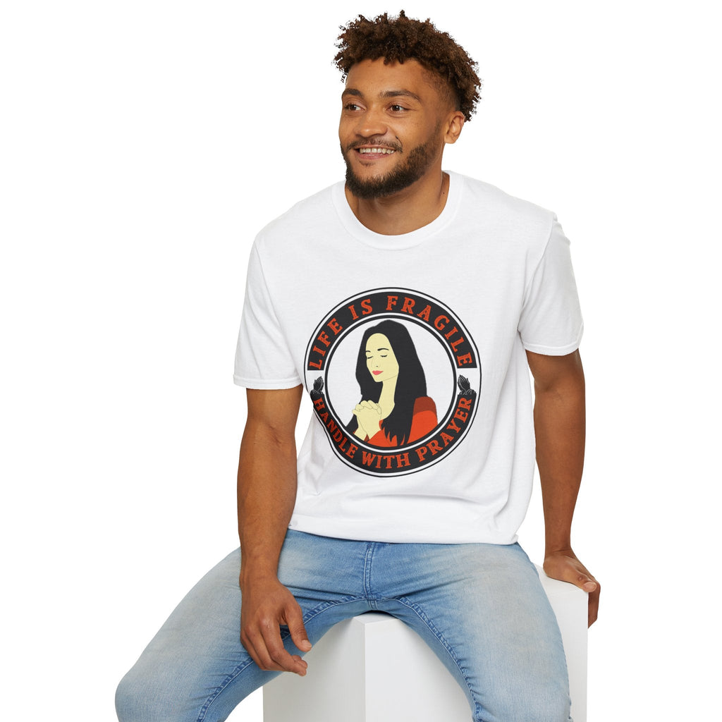 Psalms Angels "Life Is Fragile Handle With Prayer" Graphic Unisex White Tee Amour