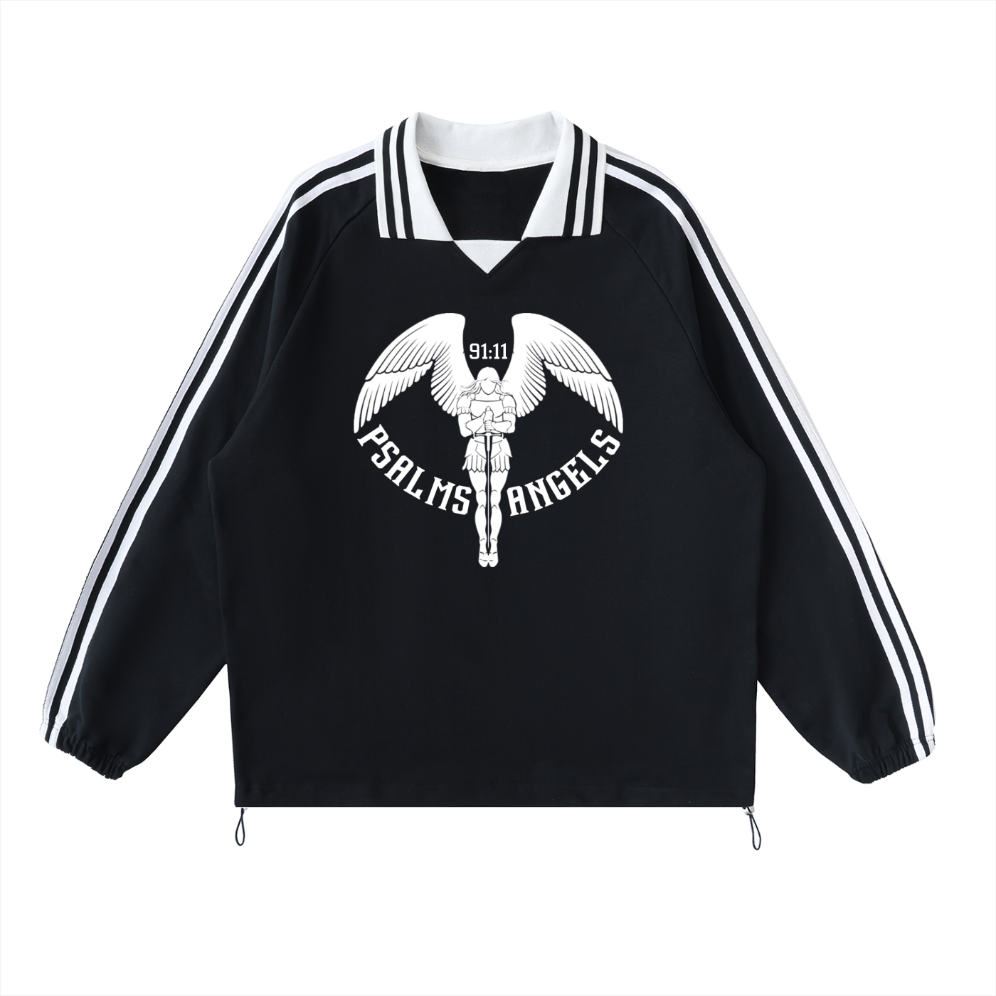 Psalms Angels Contrast Striped Lapel Collar Sweatshirt - Black & Royal Blue