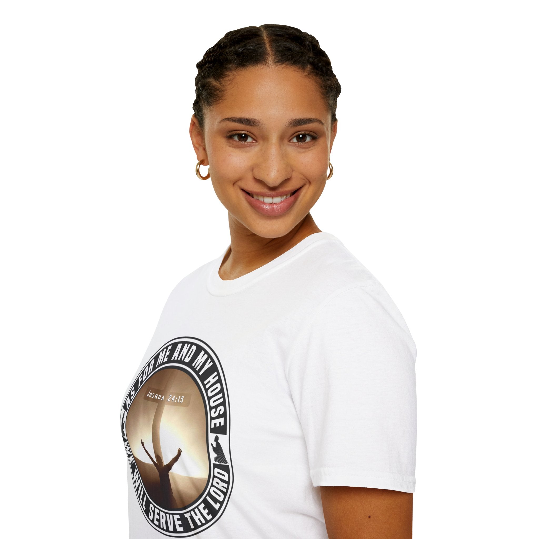 Psalms Angels "As For Me And My House We Shall Serve The Lord" Graphic Unisex White Tee Armour