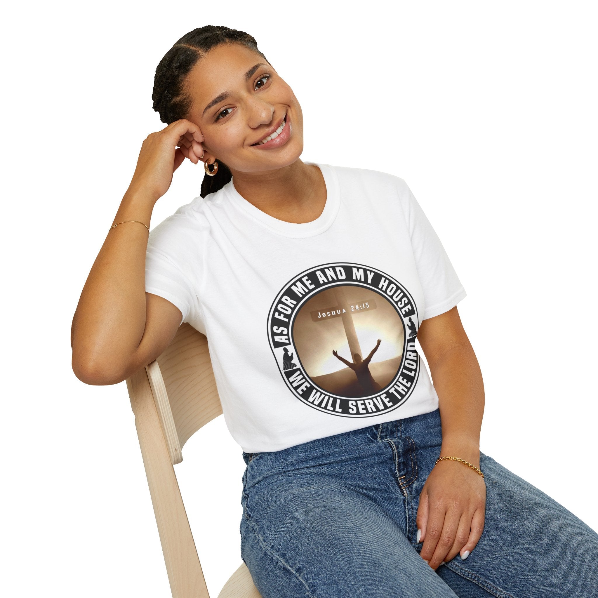 Psalms Angels "As For Me And My House We Shall Serve The Lord" Graphic Unisex White Tee Armour
